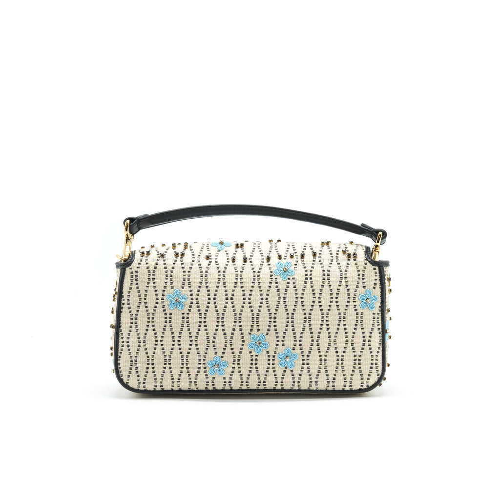 FENDI BAGUETTE ICONIC MEDIUM WHITE RAFFIA BAG MULTICOLOR