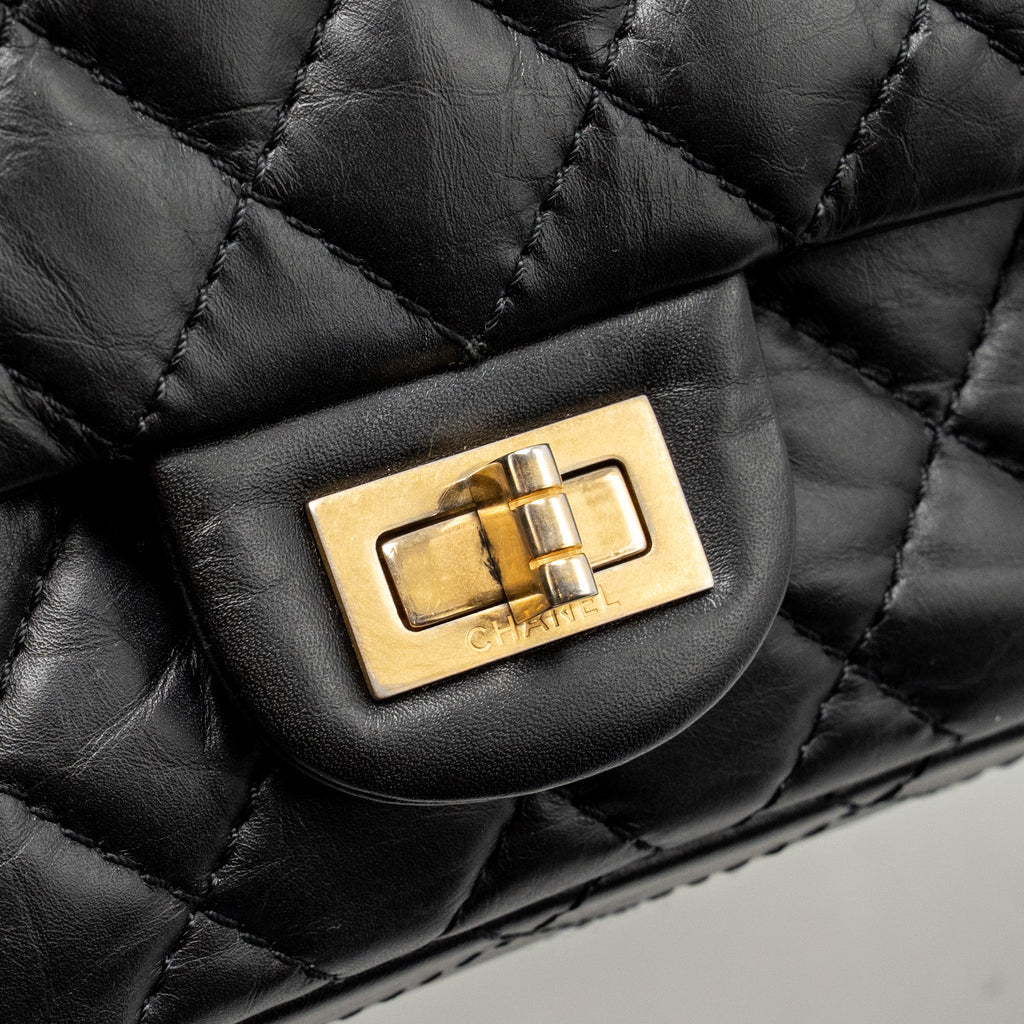 CHANEL SMALL 2.55 REISSUE FLAP BAG AGED CALFSKIN BLACK GHW