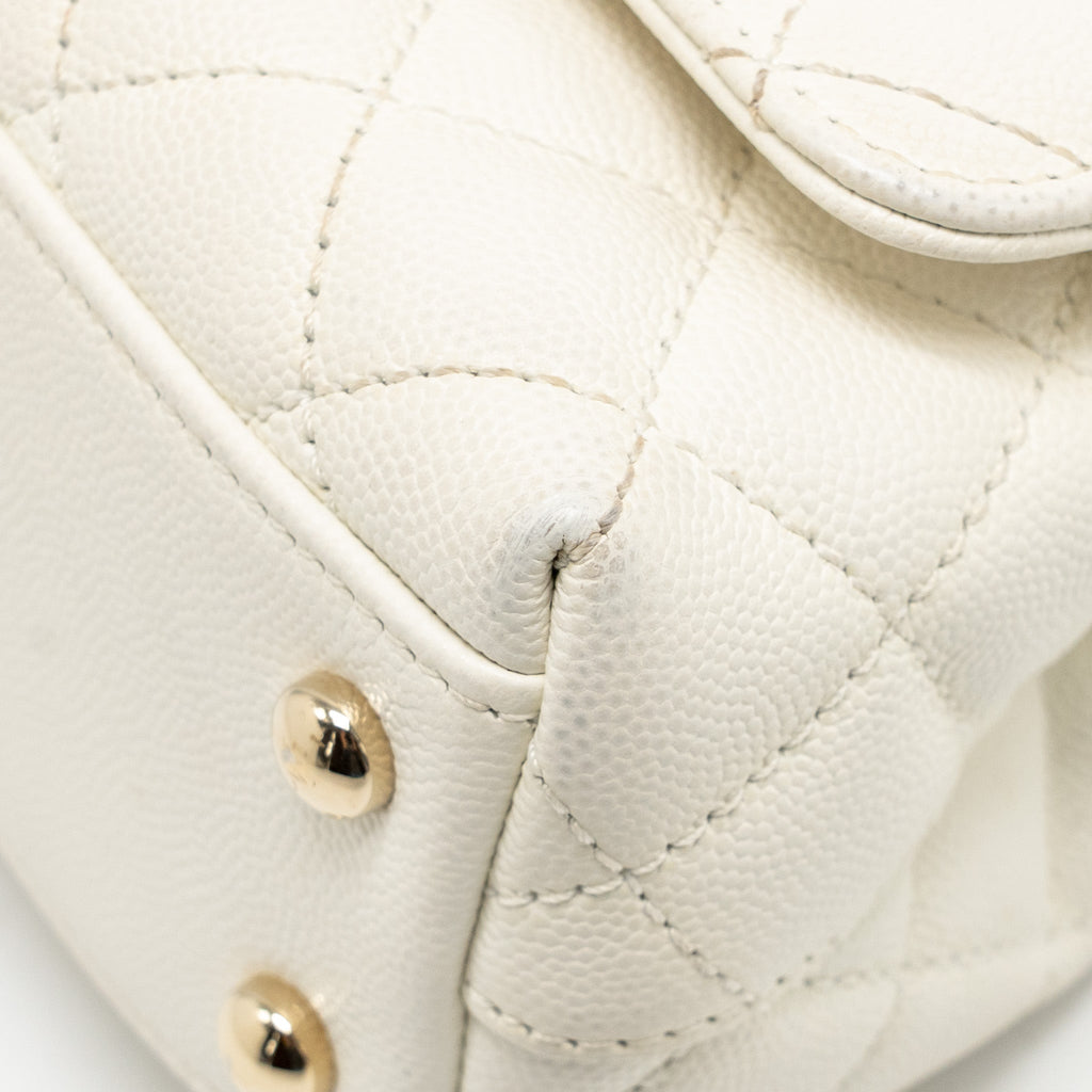 CHANEL MINI COCO HANDLE CAVIAR WHITE LGHW (MICROCHIP)
