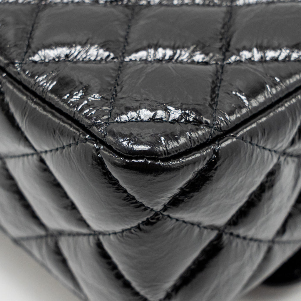 CHANEL MEDIUM CLASSIC DOUBLE FLAP BAG PATENT SO BLACK