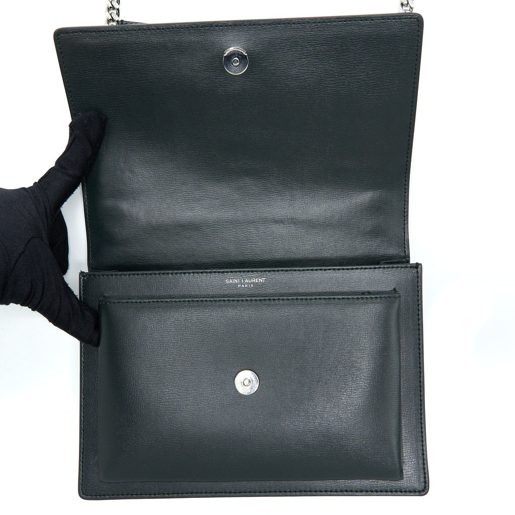 SAINT LAURENT SUNSET CHAIN BAG CALFSKIN DARK GREEN SHW