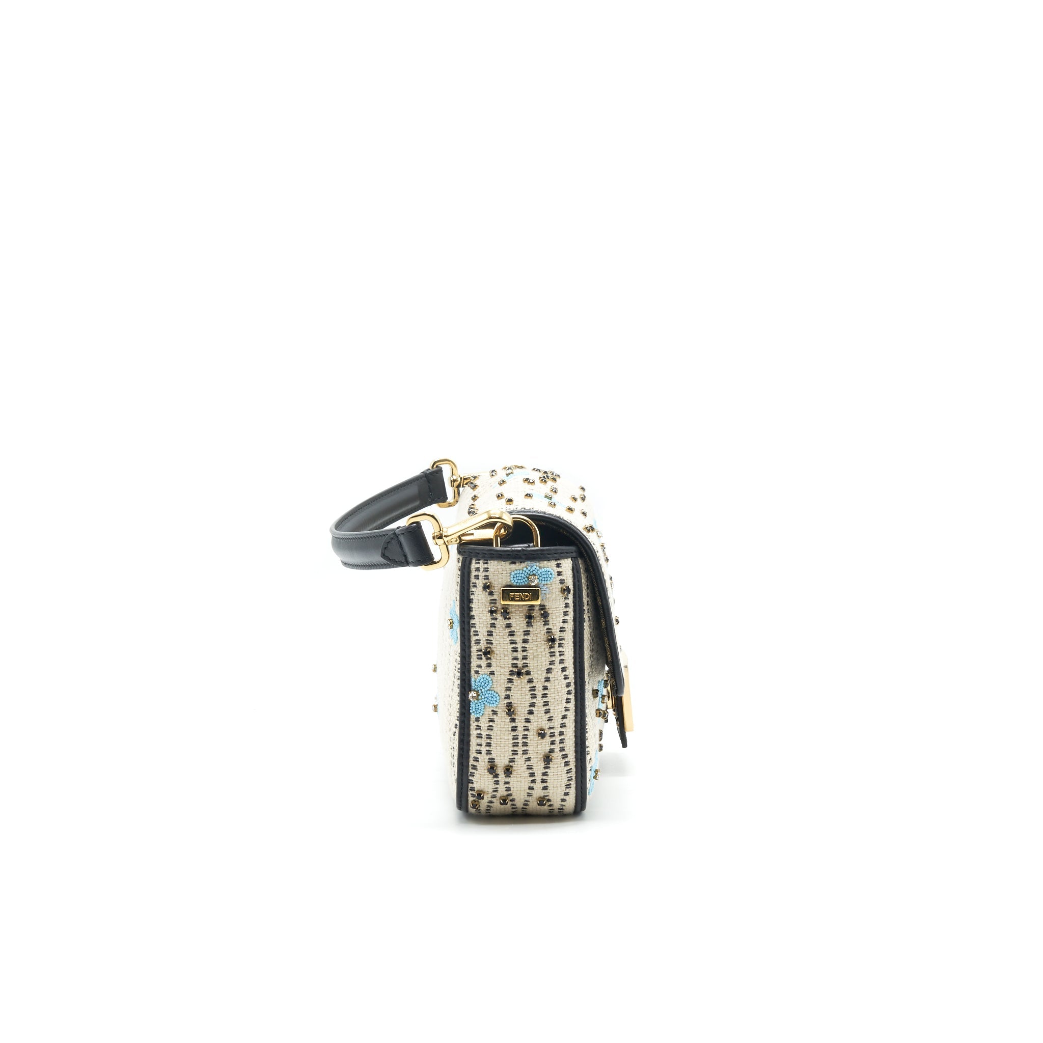 FENDI BAGUETTE ICONIC MEDIUM WHITE RAFFIA BAG MULTICOLOR