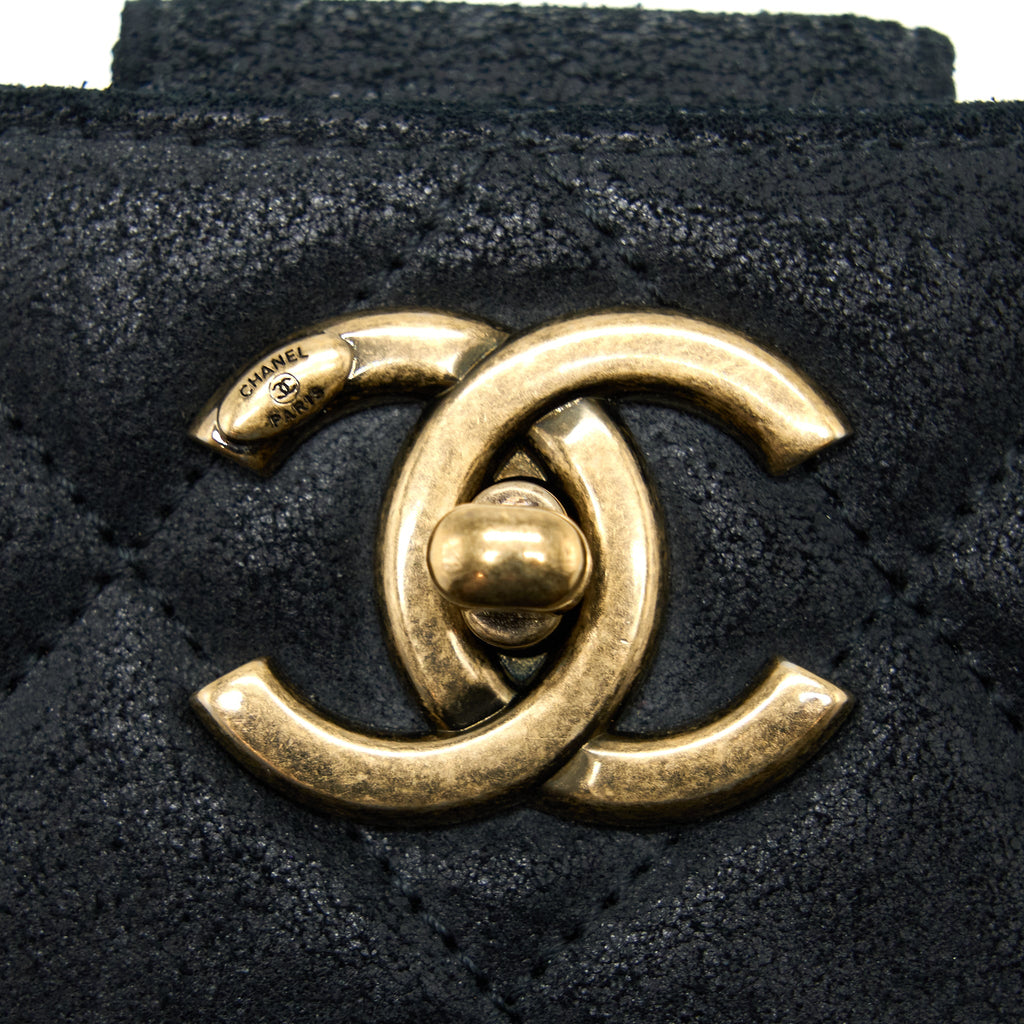 CHANEL TASSEL HOBO BAG FRINGED SHINY CALFSKIN BLACK BRUSHED GHW