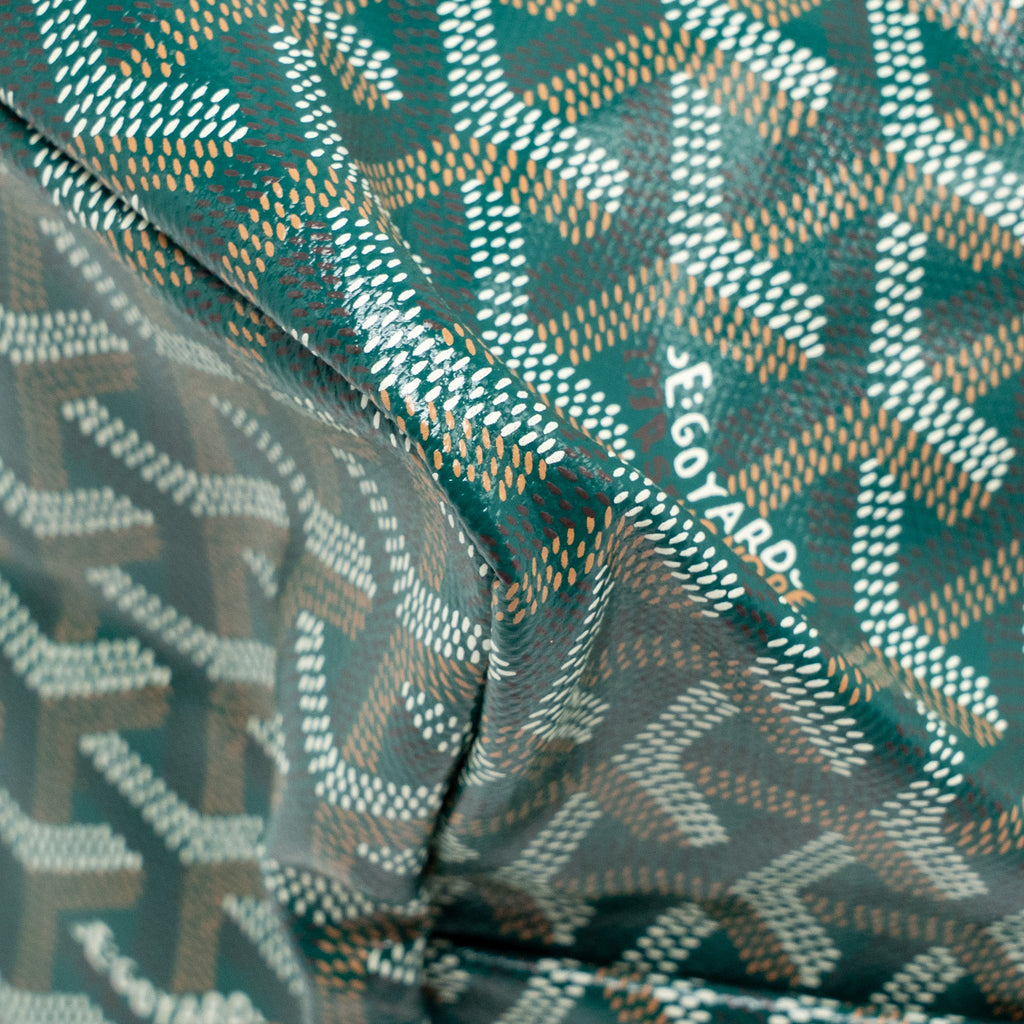 GOYARD SAINT LOUIS PM BAG GOYARDINE CANVAS/CHEVROCHES CALFSKIN GREEN SHW