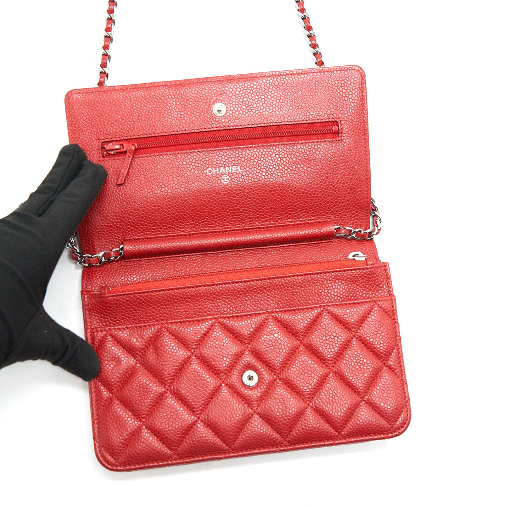 CHANEL WALLET ON CHAIN CAVIAR RED WITH SHW SERIAL 18