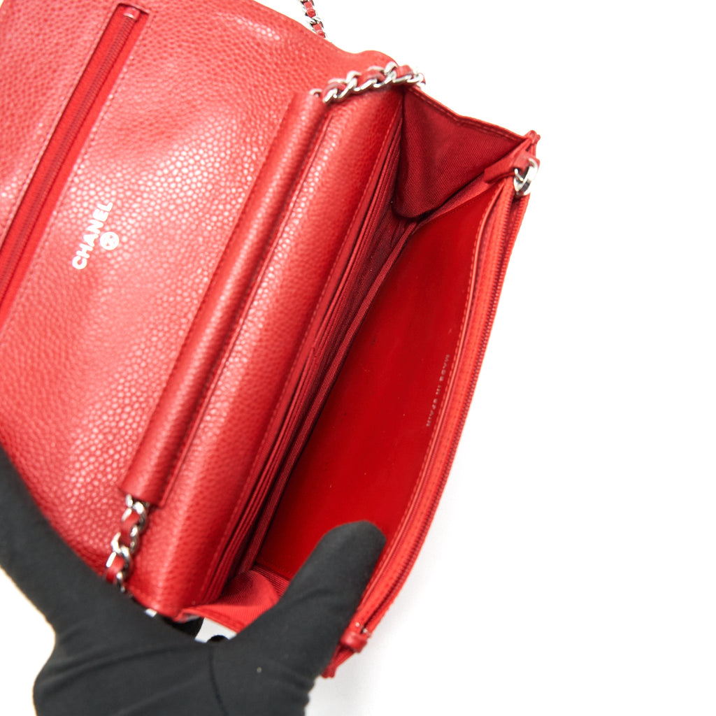 CHANEL WALLET ON CHAIN CAVIAR RED WITH SHW SERIAL 18