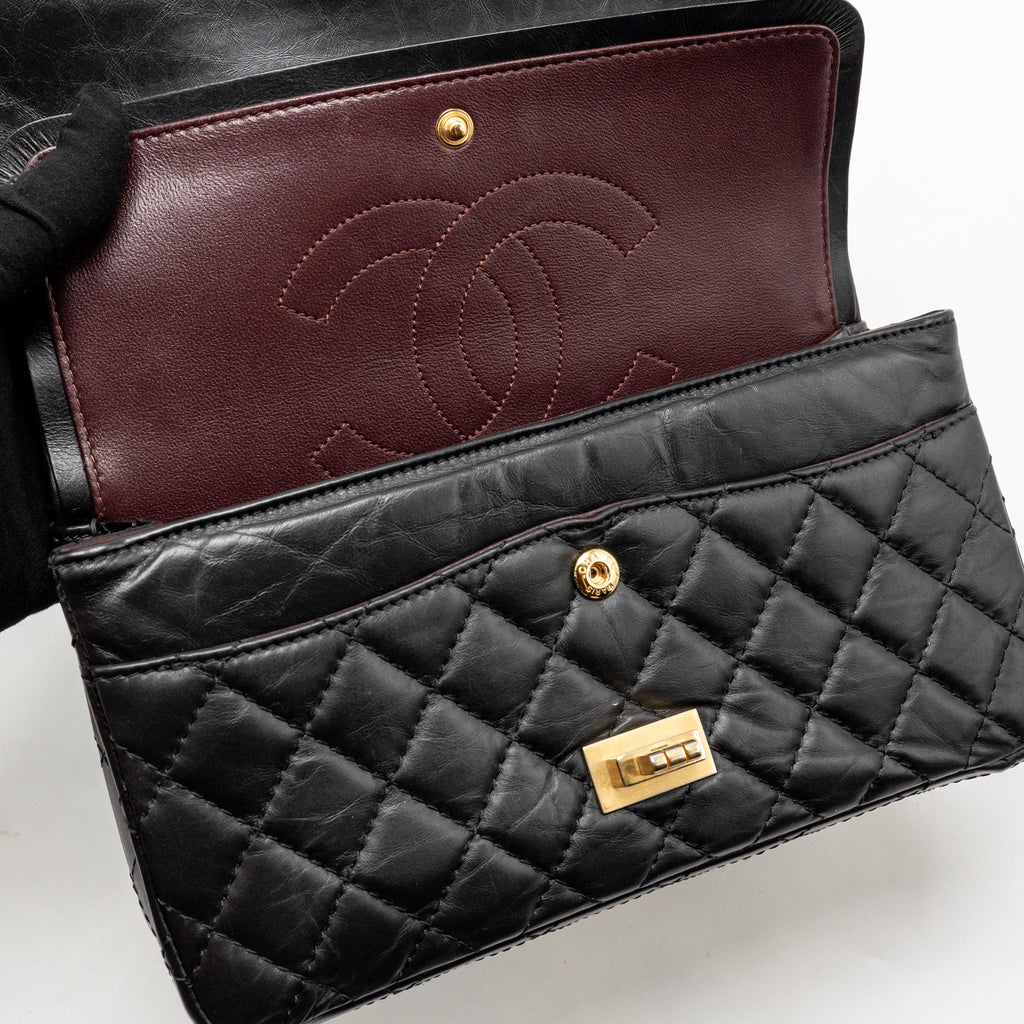 CHANEL SMALL 2.55 REISSUE FLAP BAG AGED CALFSKIN BLACK GHW