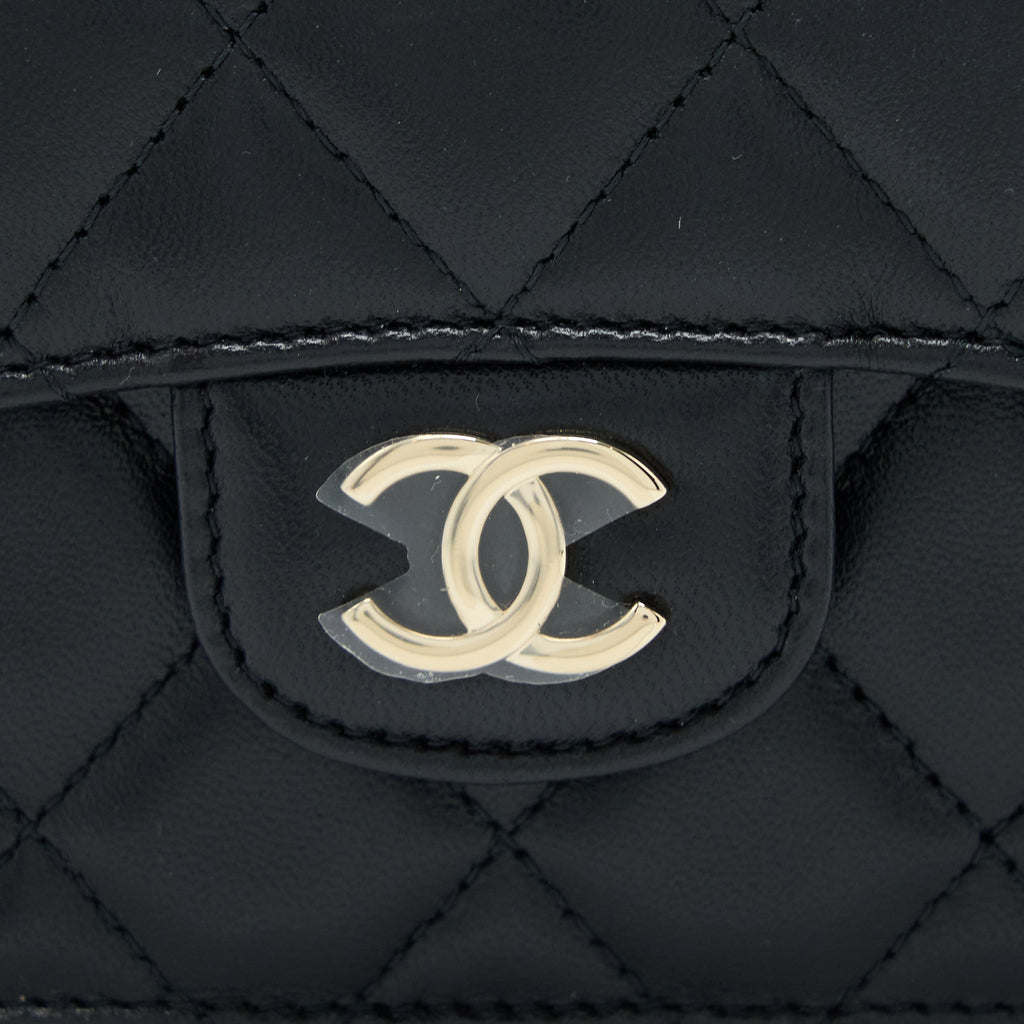 CHANEL MINI TOP HANDLE FLAP BAG LAMBSKIN BLACK LGHW