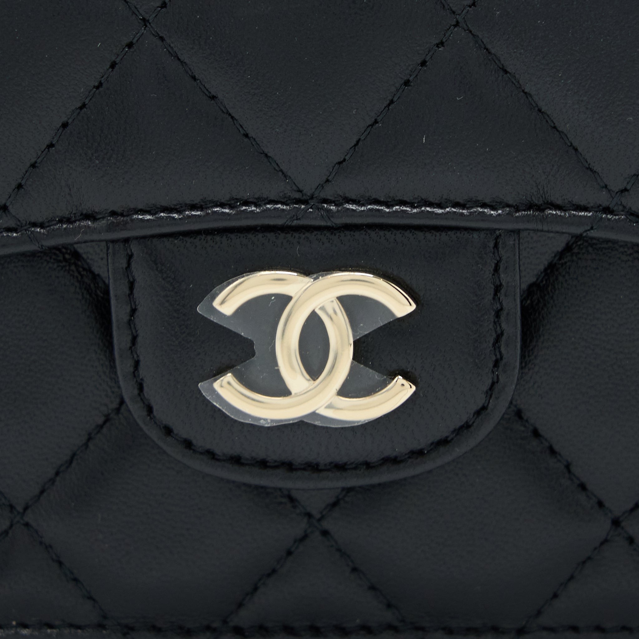 CHANEL MINI TOP HANDLE FLAP BAG LAMBSKIN BLACK LGHW
