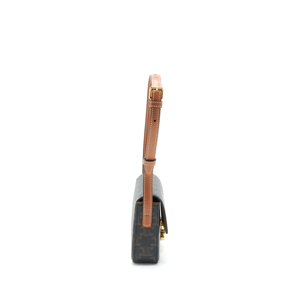 CELINE TRIOMPHE SHOULDER BAG TRIOMPHE CANVAS/CALFSKIN TAN GHW