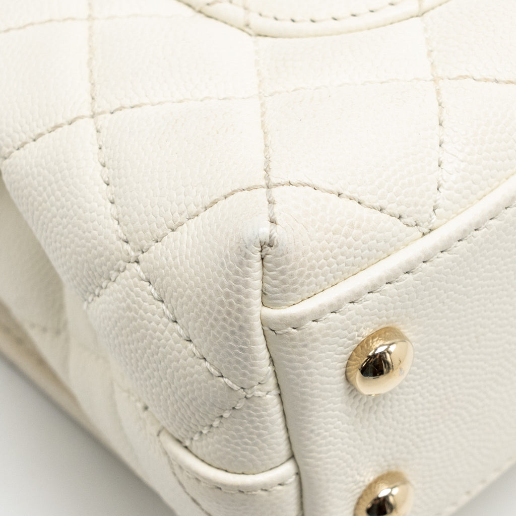 CHANEL MINI COCO HANDLE CAVIAR WHITE LGHW (MICROCHIP)