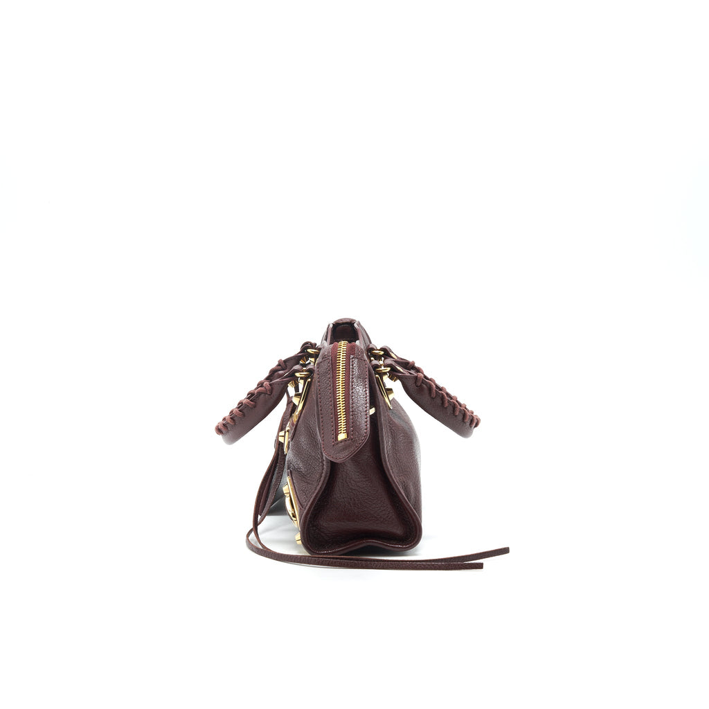 BALENCIAGA MINI EDGED CITY BAG BURGUNDY WITH GHW