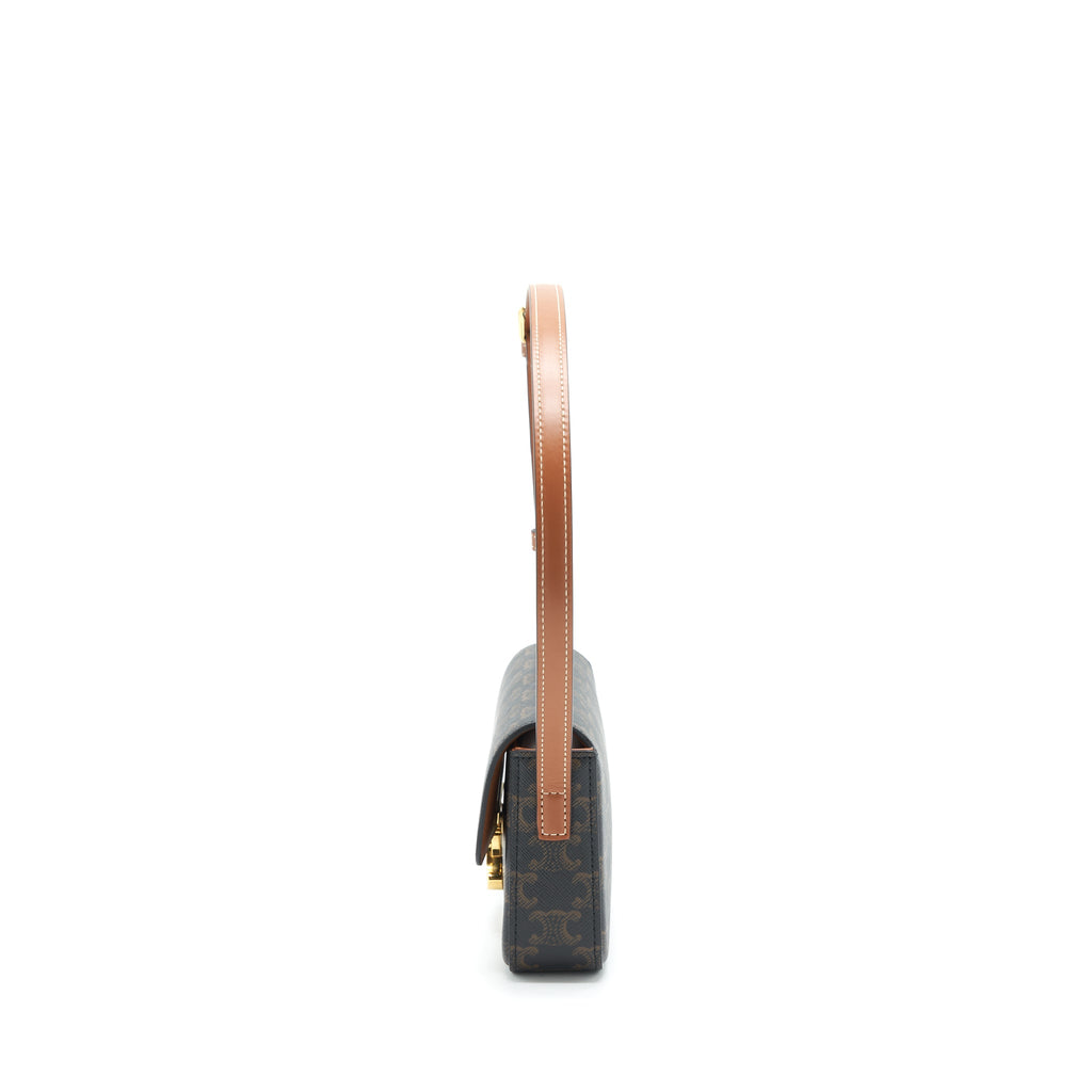 CELINE TRIOMPHE SHOULDER BAG TRIOMPHE CANVAS/CALFSKIN TAN GHW
