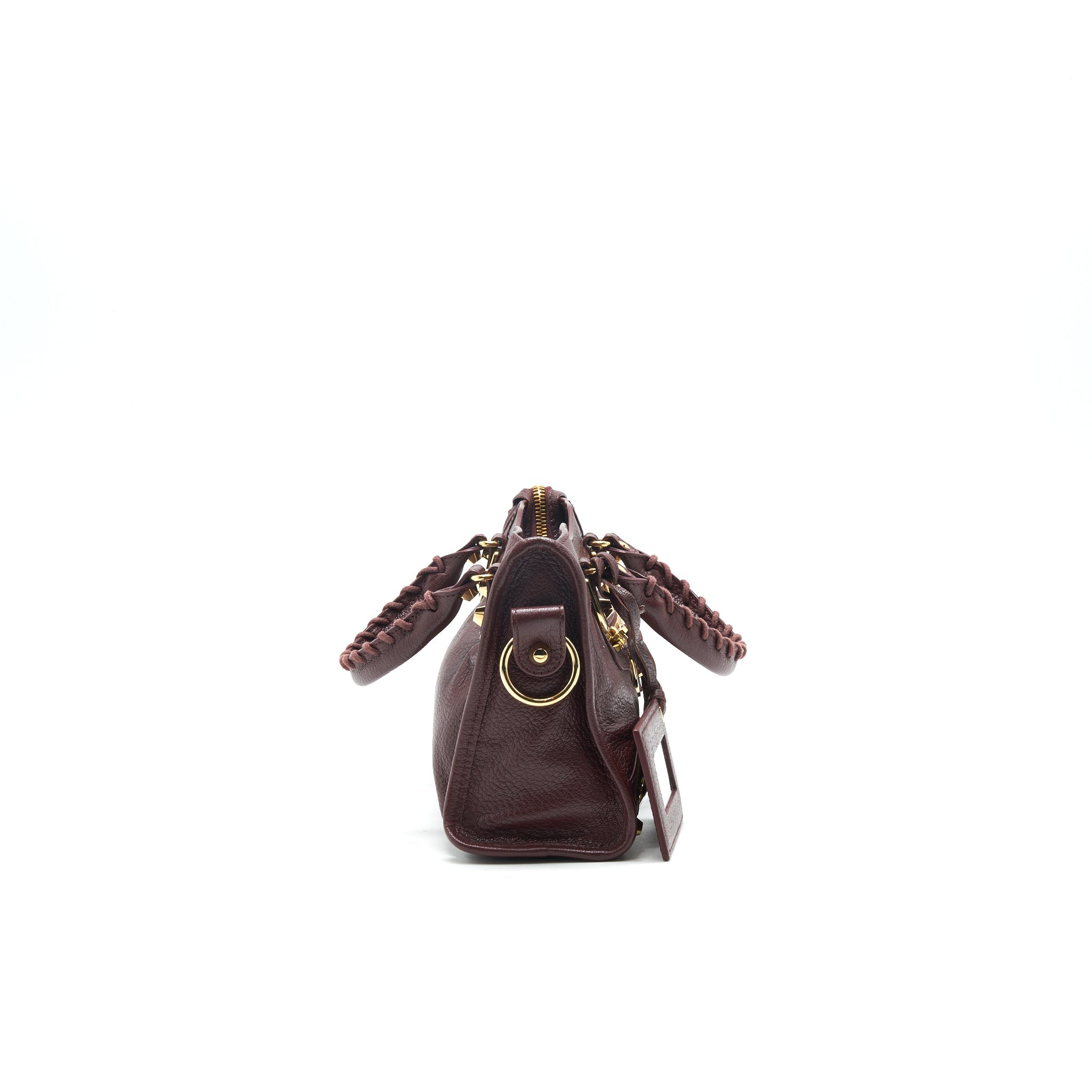 BALENCIAGA MINI EDGED CITY BAG BURGUNDY WITH GHW