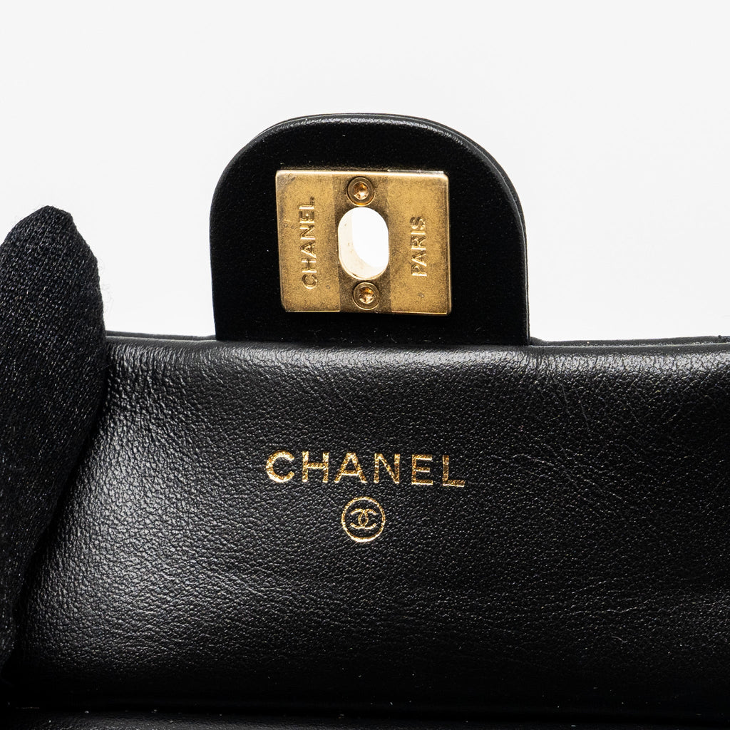 CHANEL 21K MINI FLAP BAG CALFSKIN BLACK BRUSHED GHW