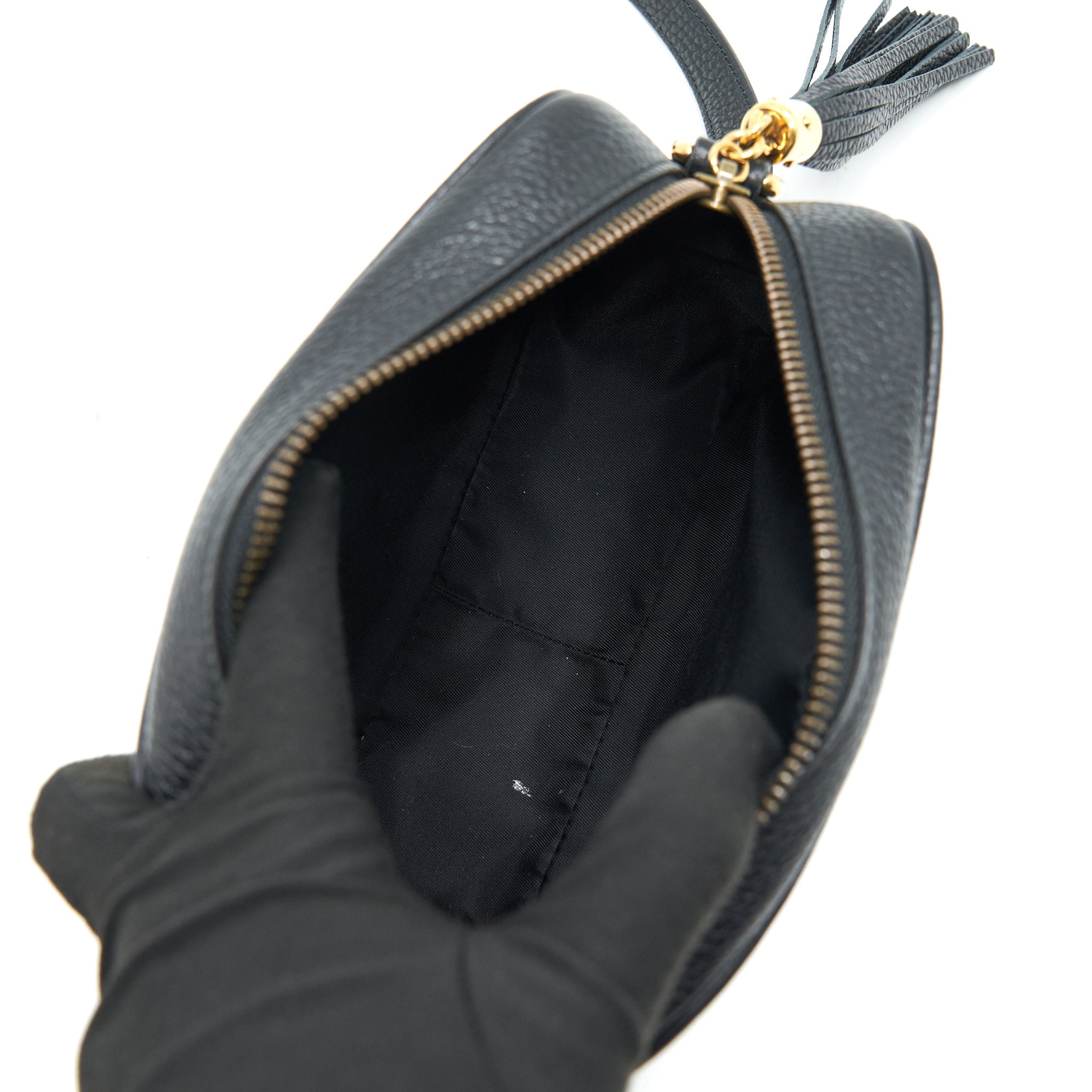 GUCCI SOHO DISCO LEATHER CROSSBODY CAMERA BAG BLACK