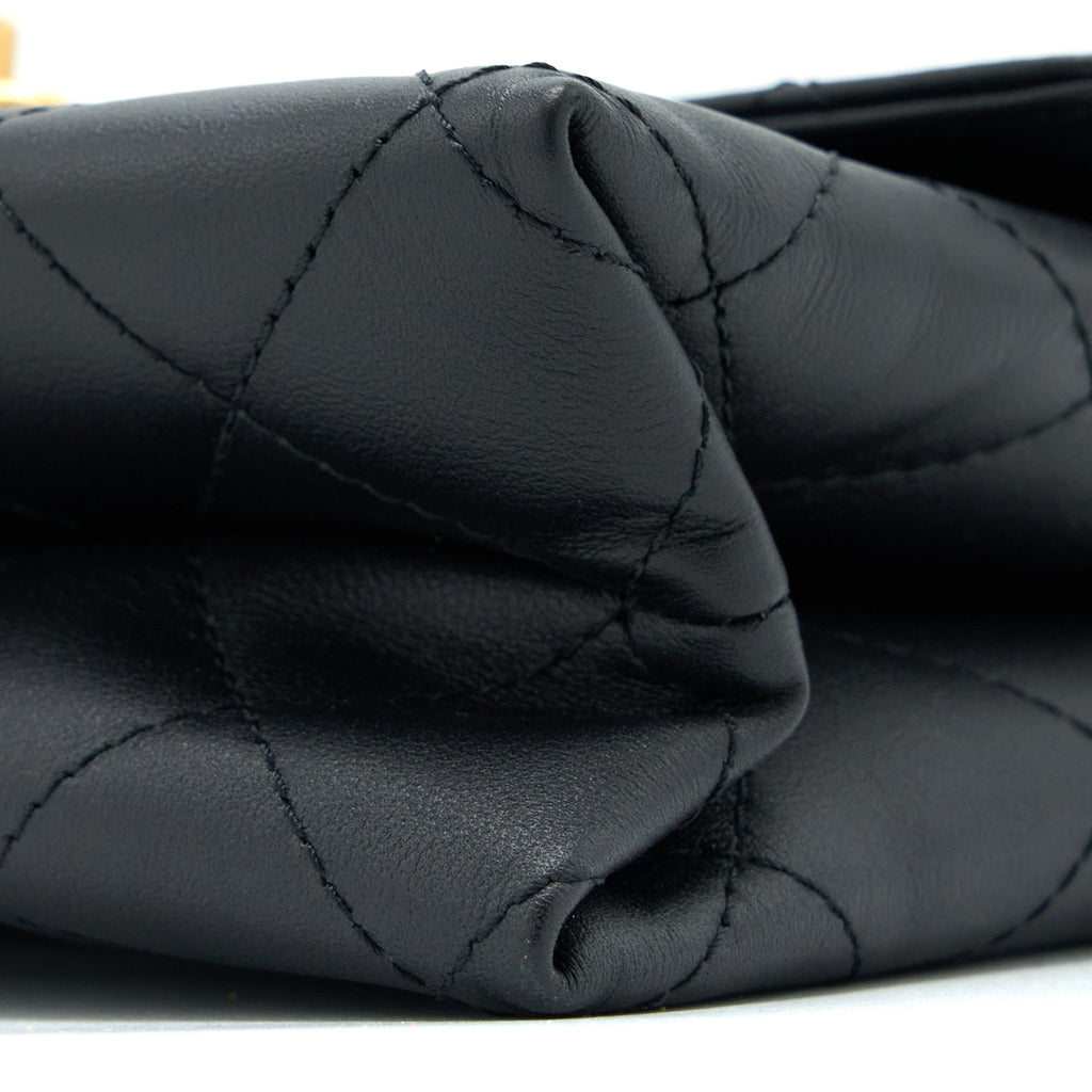 CHANEL HANDLE FLAP BAG CALFSKIN BLACK BRUSHED GHW (MICROCHIP)