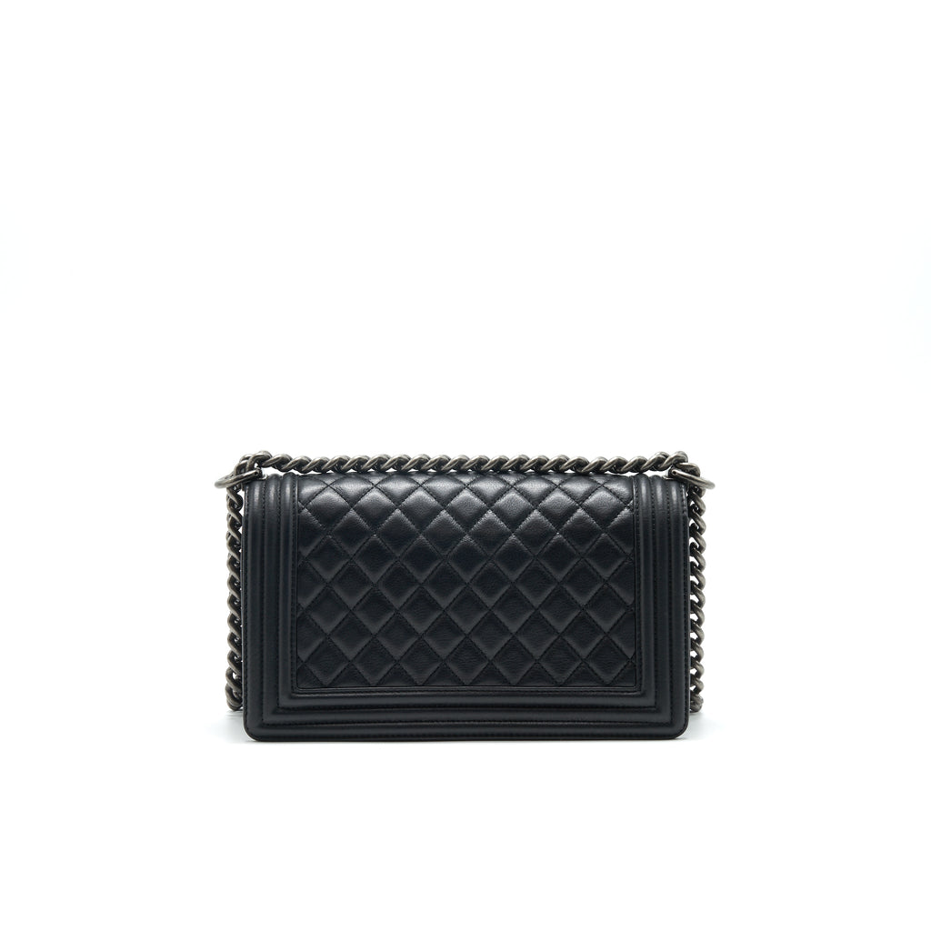CHANEL OLD MEDIUM LEBOY BAG BLACK RUTHENIUM HARDWARE CALFSKIN