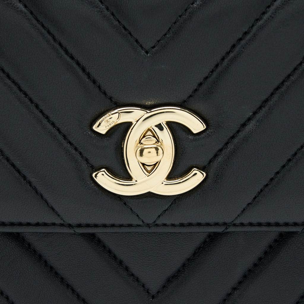 CHANEL CHEVRON TRENDY CC TOP HANDLE FLAP BAG LAMBSKIN BLACK LGHW