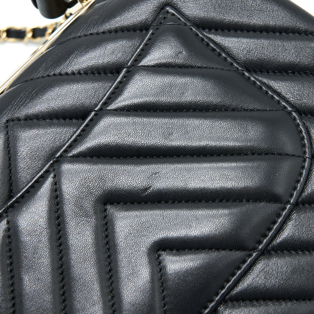 CHANEL CHEVRON TRENDY CC TOP HANDLE FLAP BAG LAMBSKIN BLACK LGHW