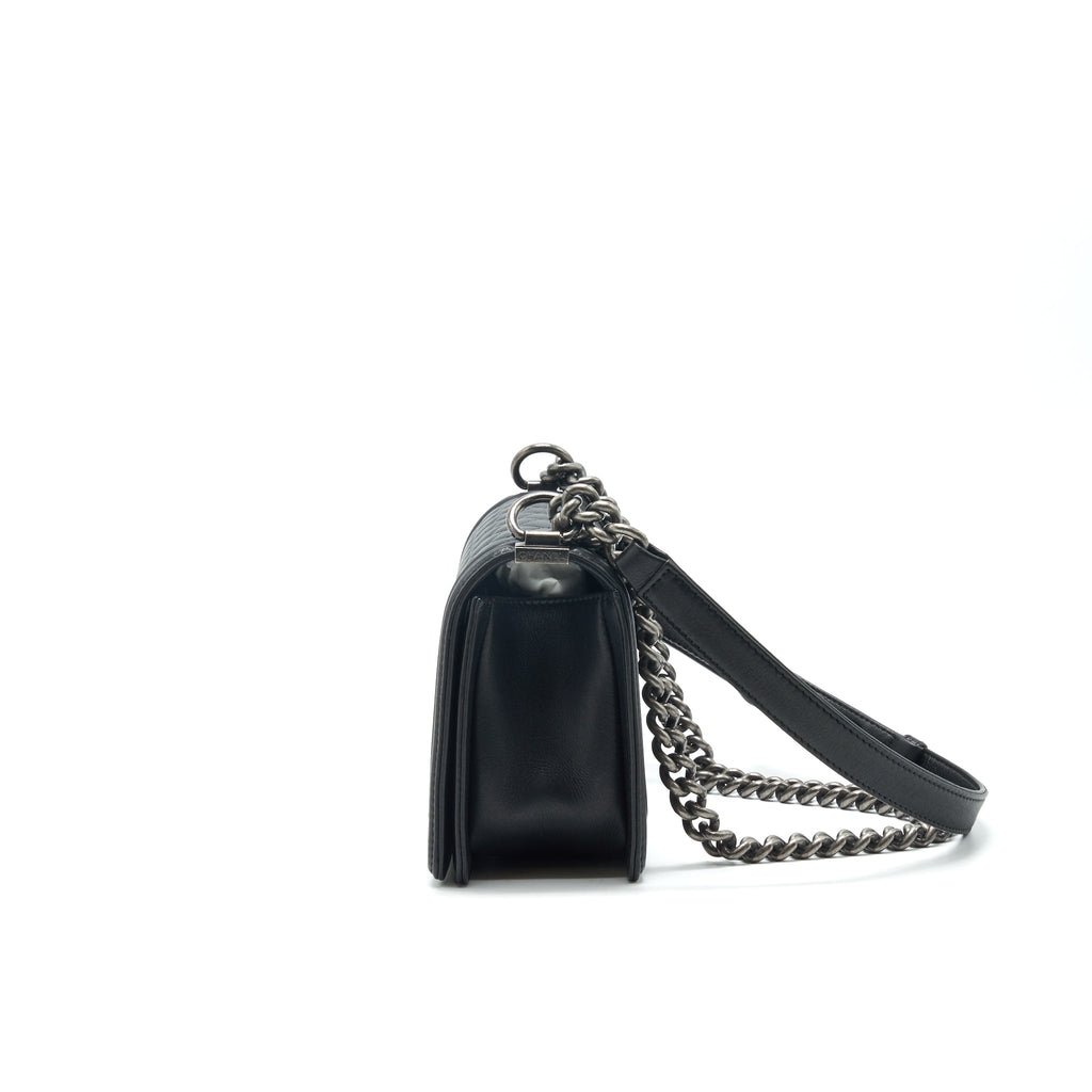 CHANEL OLD MEDIUM LEBOY BAG BLACK RUTHENIUM HARDWARE CALFSKIN
