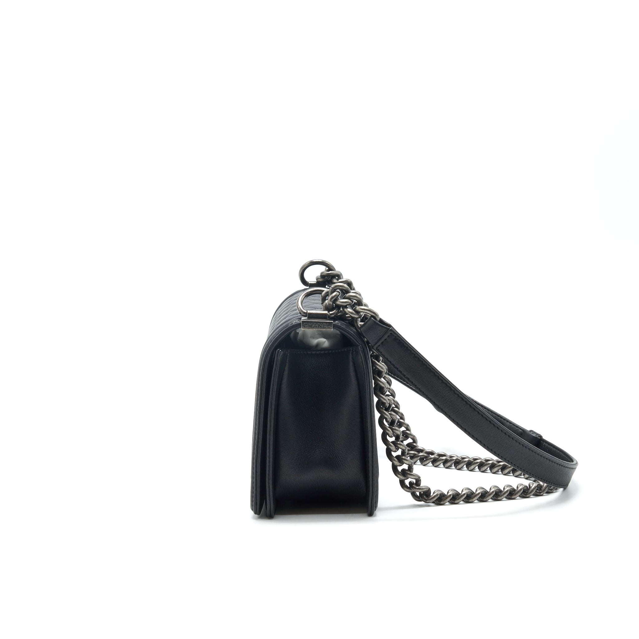 CHANEL OLD MEDIUM LEBOY BAG BLACK RUTHENIUM HARDWARE CALFSKIN