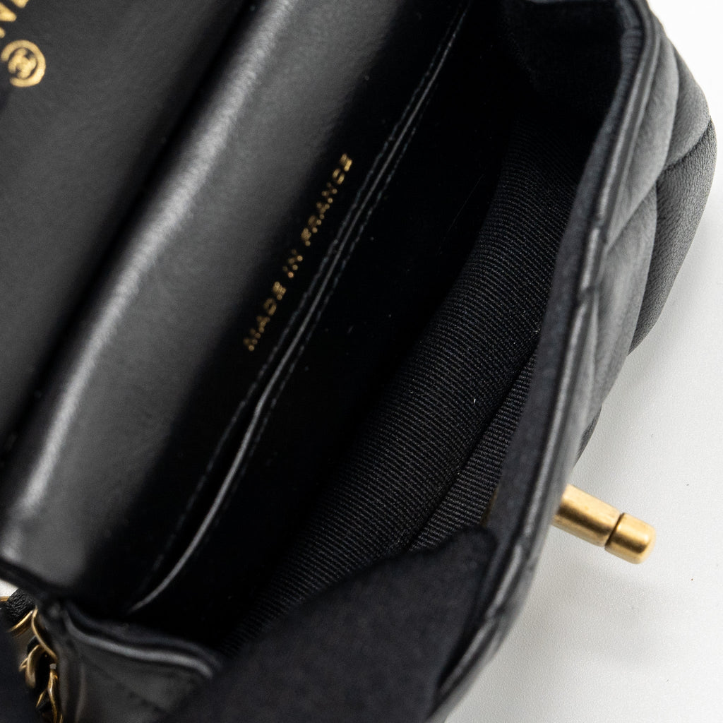 CHANEL 21K MINI FLAP BAG CALFSKIN BLACK BRUSHED GHW