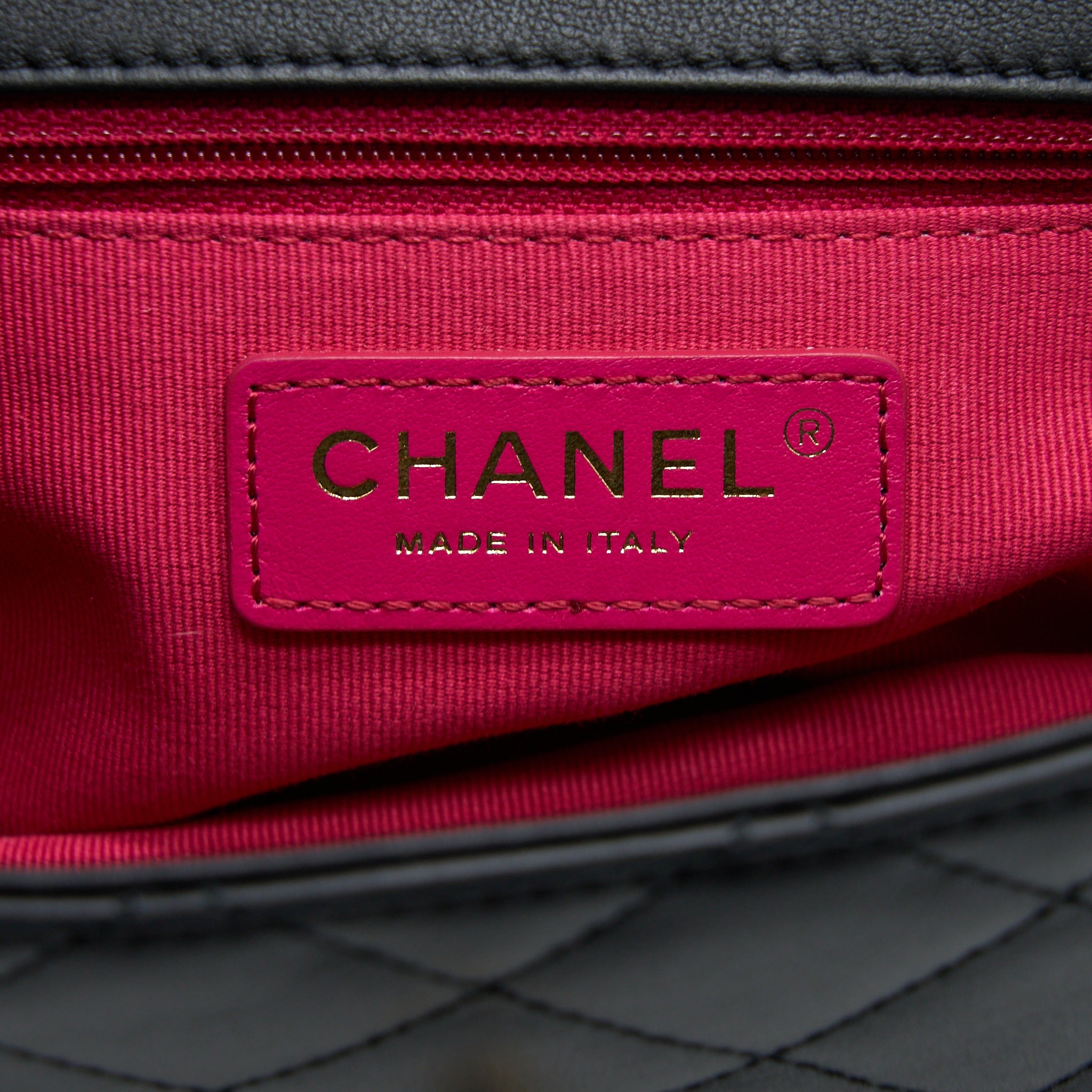 CHANEL HANDLE FLAP BAG CALFSKIN BLACK BRUSHED GHW (MICROCHIP)