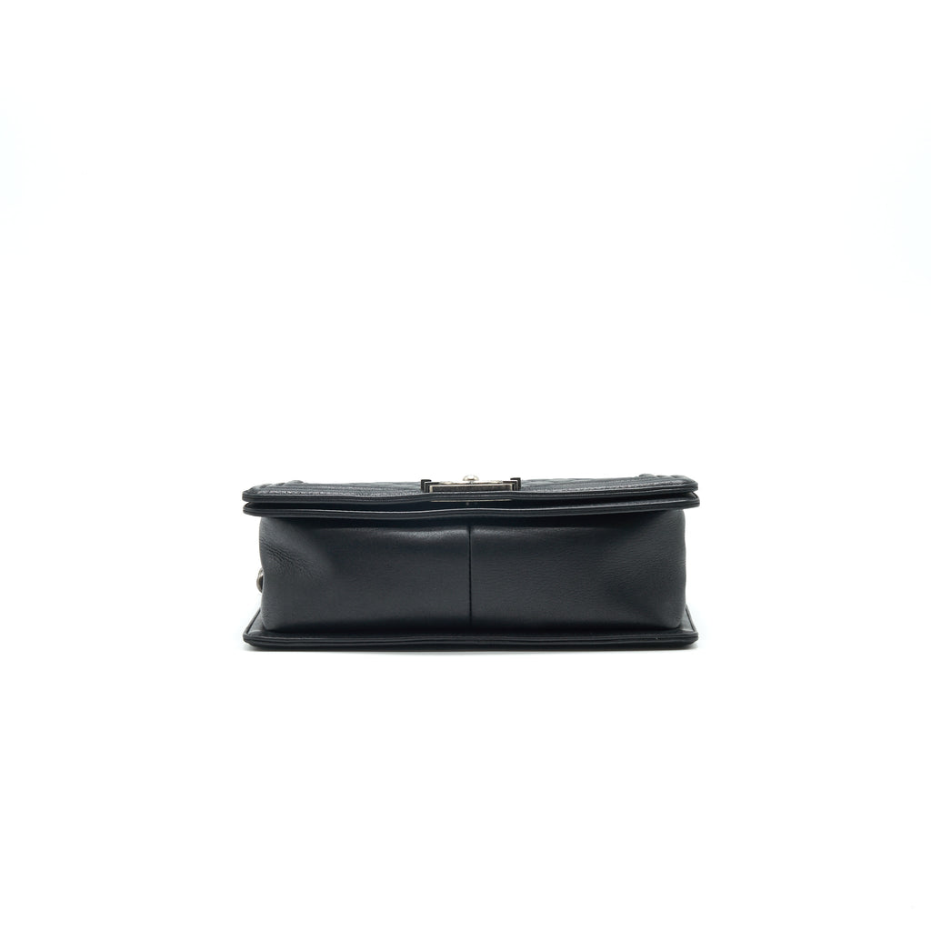 CHANEL OLD MEDIUM LEBOY BAG BLACK RUTHENIUM HARDWARE CALFSKIN