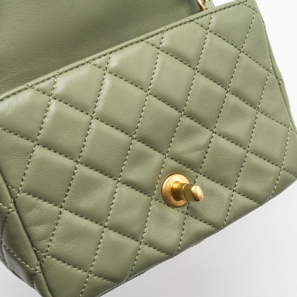 CHANEL PEARL CRUSH MINI SQUARE FLAP BAG LAMBSKIN GREEN GHW (MICROCHIP)