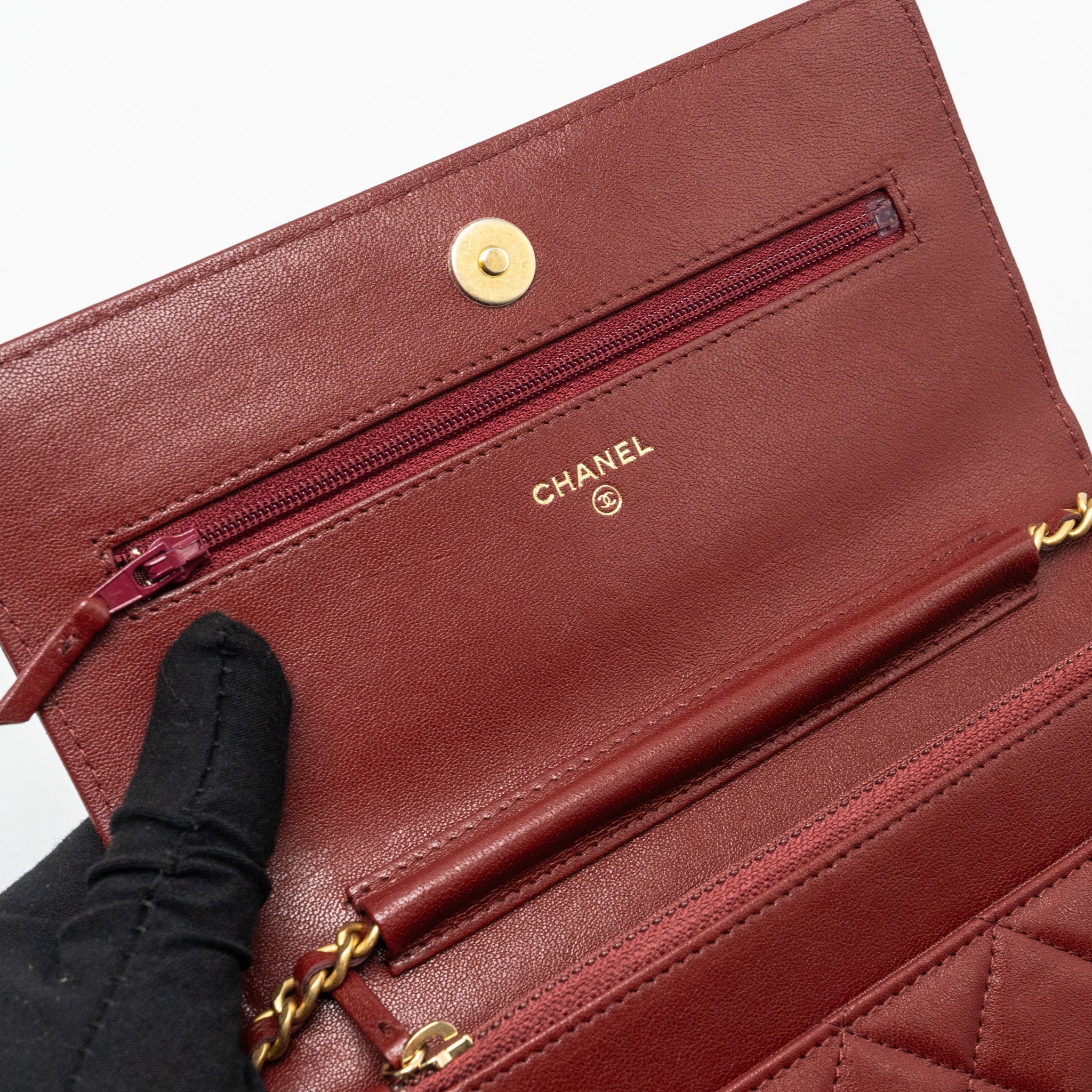 CHANEL WALLET ON CHAIN LAMBSKIN BURGUNDY GHW