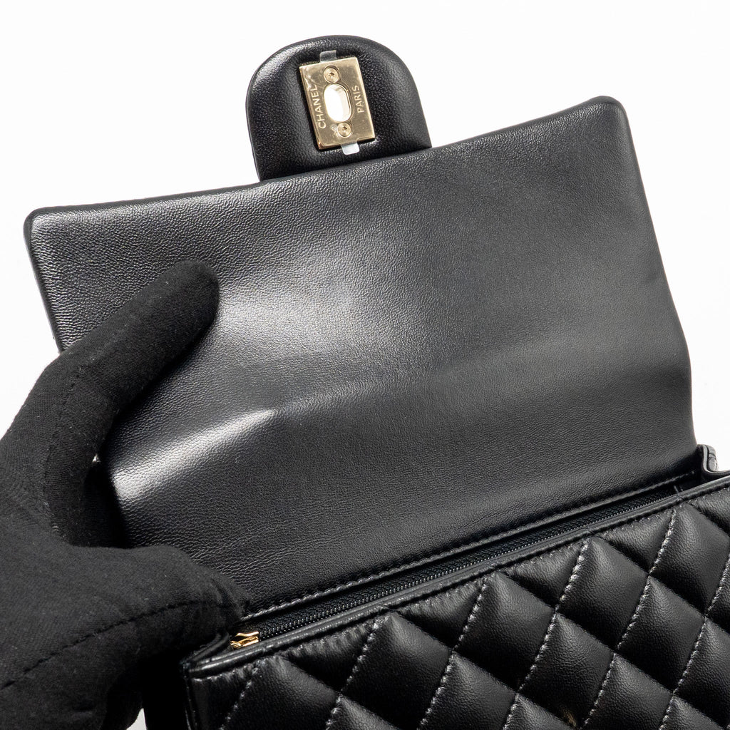 CHANEL TOP HANDLE MINI RECTANGULAR LAMBSKIN BLACK LGHW (MICROCHIP)