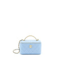 CHANEL 22S LETTER LOGO TOP HANDLE LONG VANITY WITH CHAIN CAVIAR LIGHT BLUE GHW