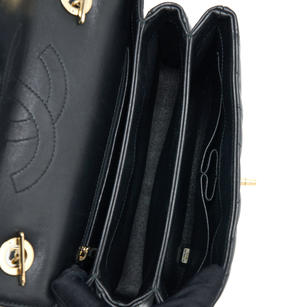 CHANEL CHEVRON TRENDY CC TOP HANDLE FLAP BAG LAMBSKIN BLACK LGHW