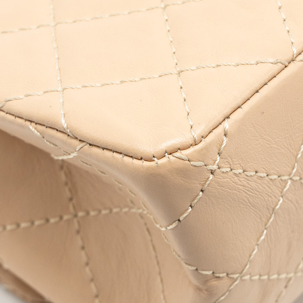 CHANEL SMALL 2.55 REISSUE DOUBLE FLAP BAG AGED CALFSKIN BEIGE GHW