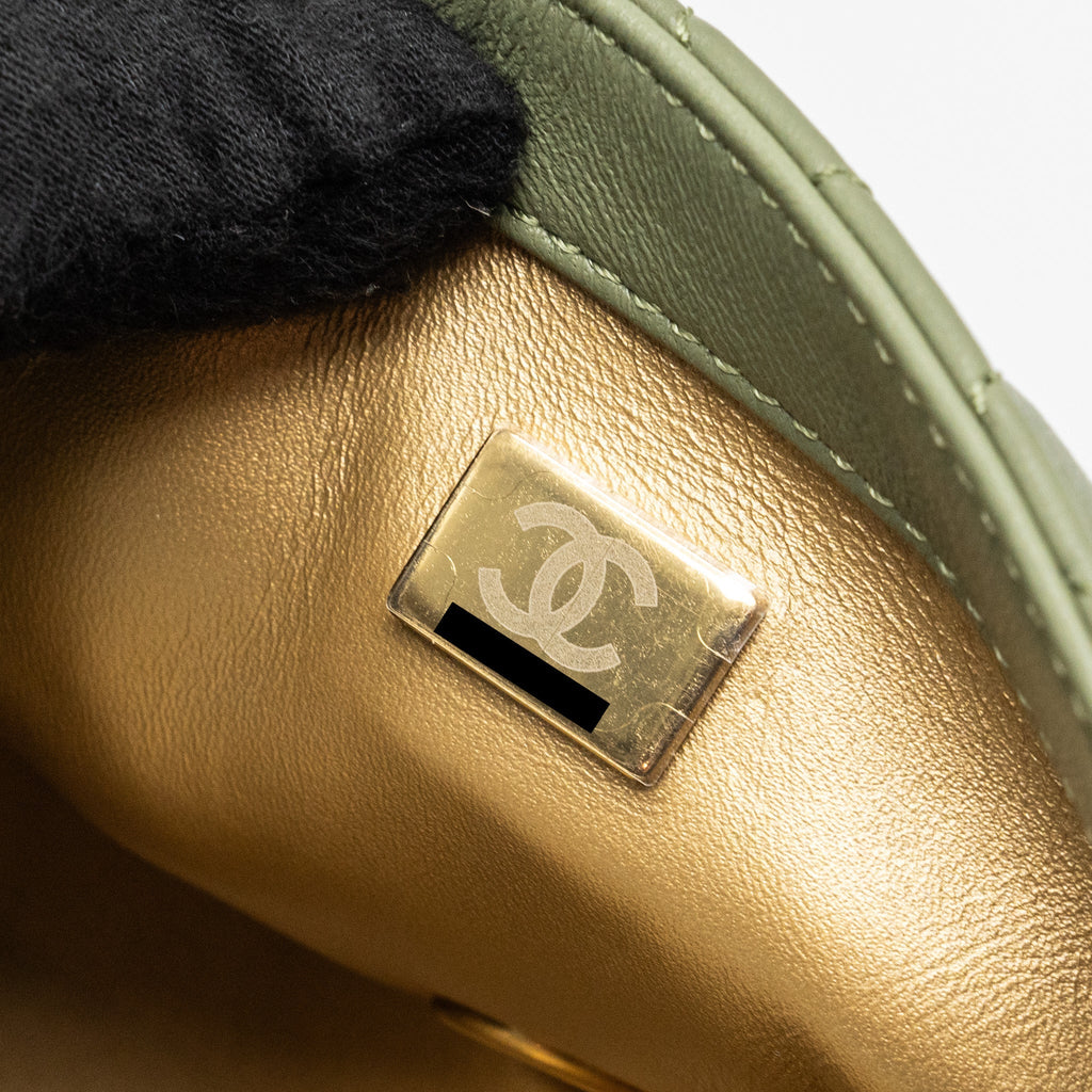 CHANEL PEARL CRUSH MINI SQUARE FLAP BAG LAMBSKIN GREEN GHW (MICROCHIP)