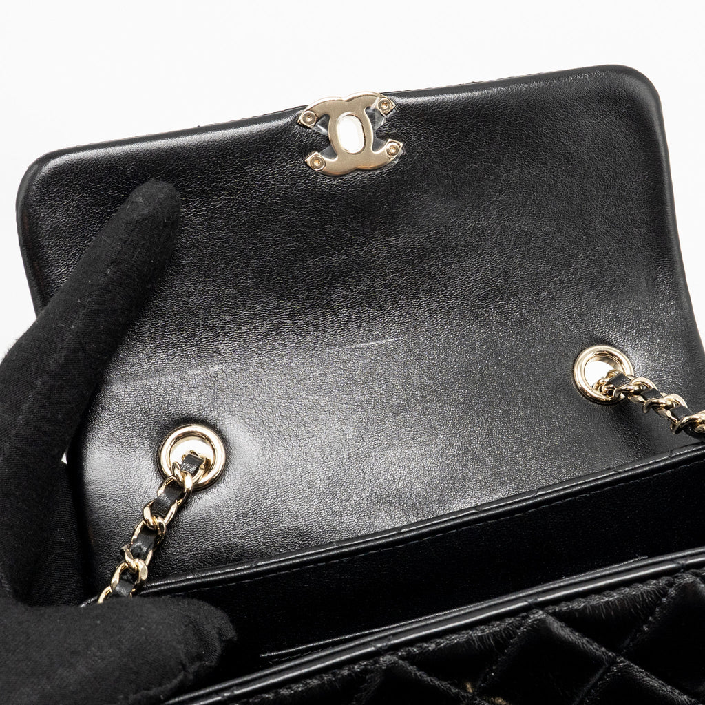 CHANEL 25S MINI FLAP BAG LAMBSKIN BLACK GHW(MICROCHIP)