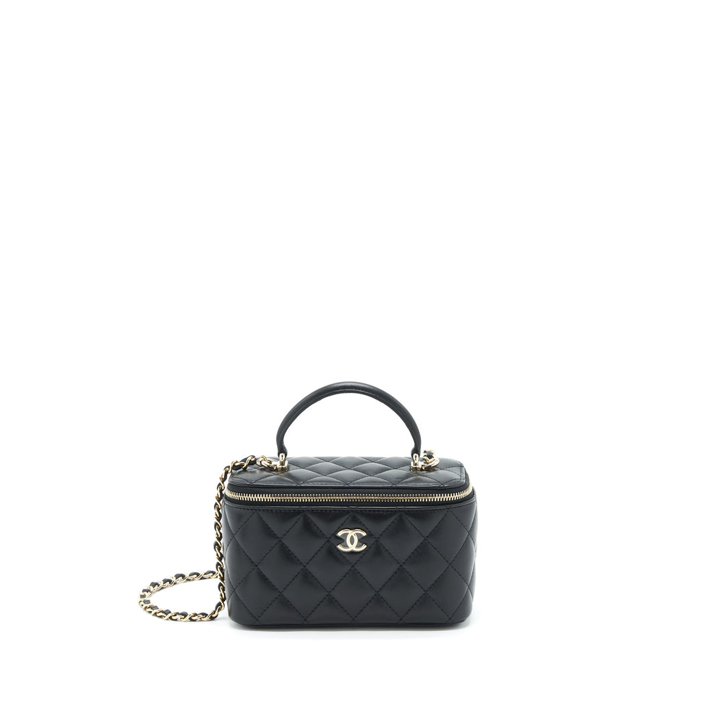 CHANEL 22A TOP HANDLE LONG VANITY WITH CHAIN LAMBSKIN BLACK LGHW