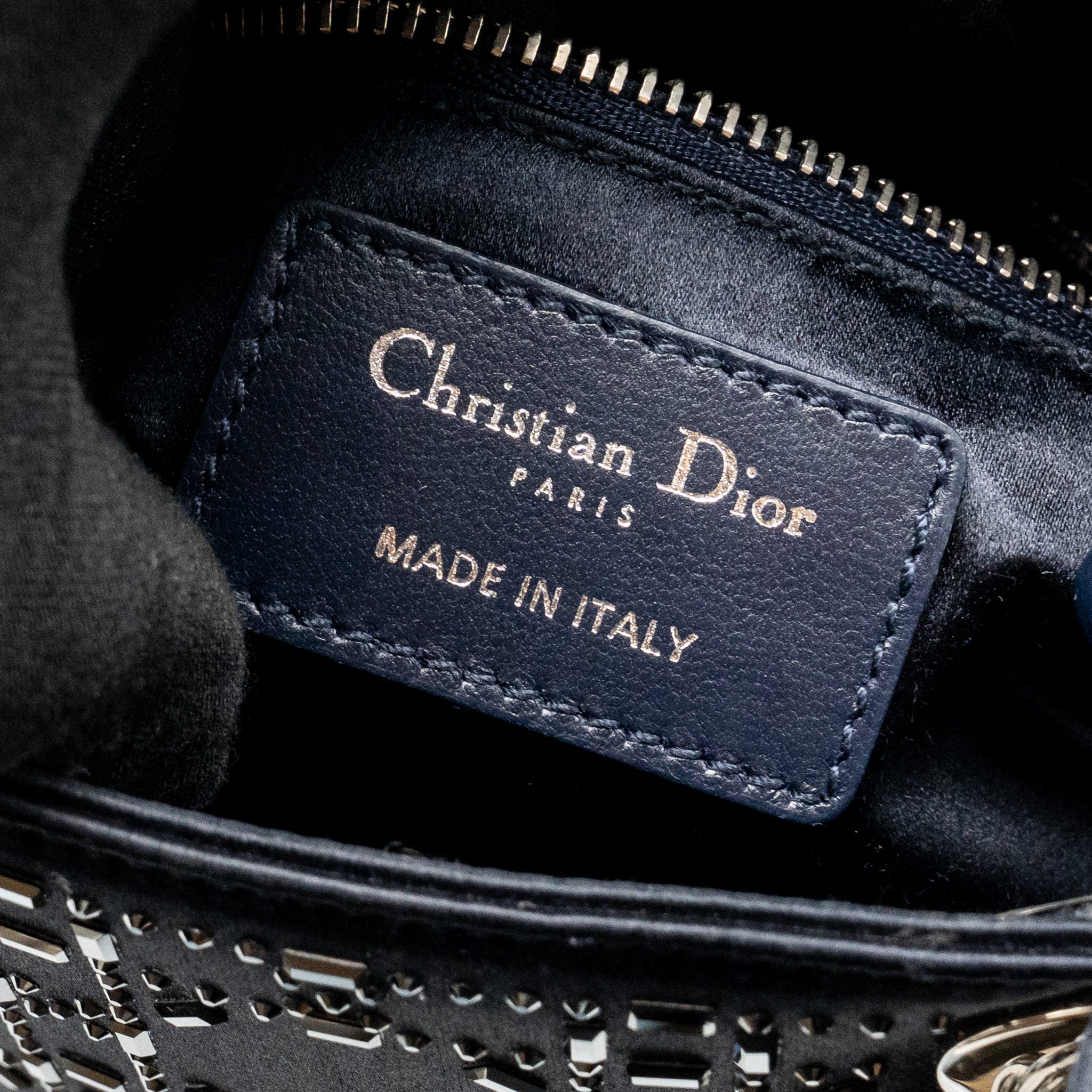 DIOR MINI LADY DIOR SATIN CRYSTAL DARK BLUE SHW