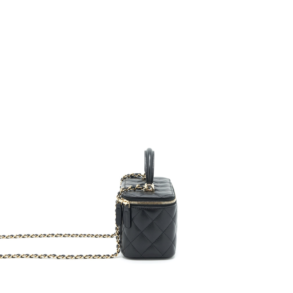 CHANEL 22A TOP HANDLE LONG VANITY WITH CHAIN LAMBSKIN BLACK LGHW