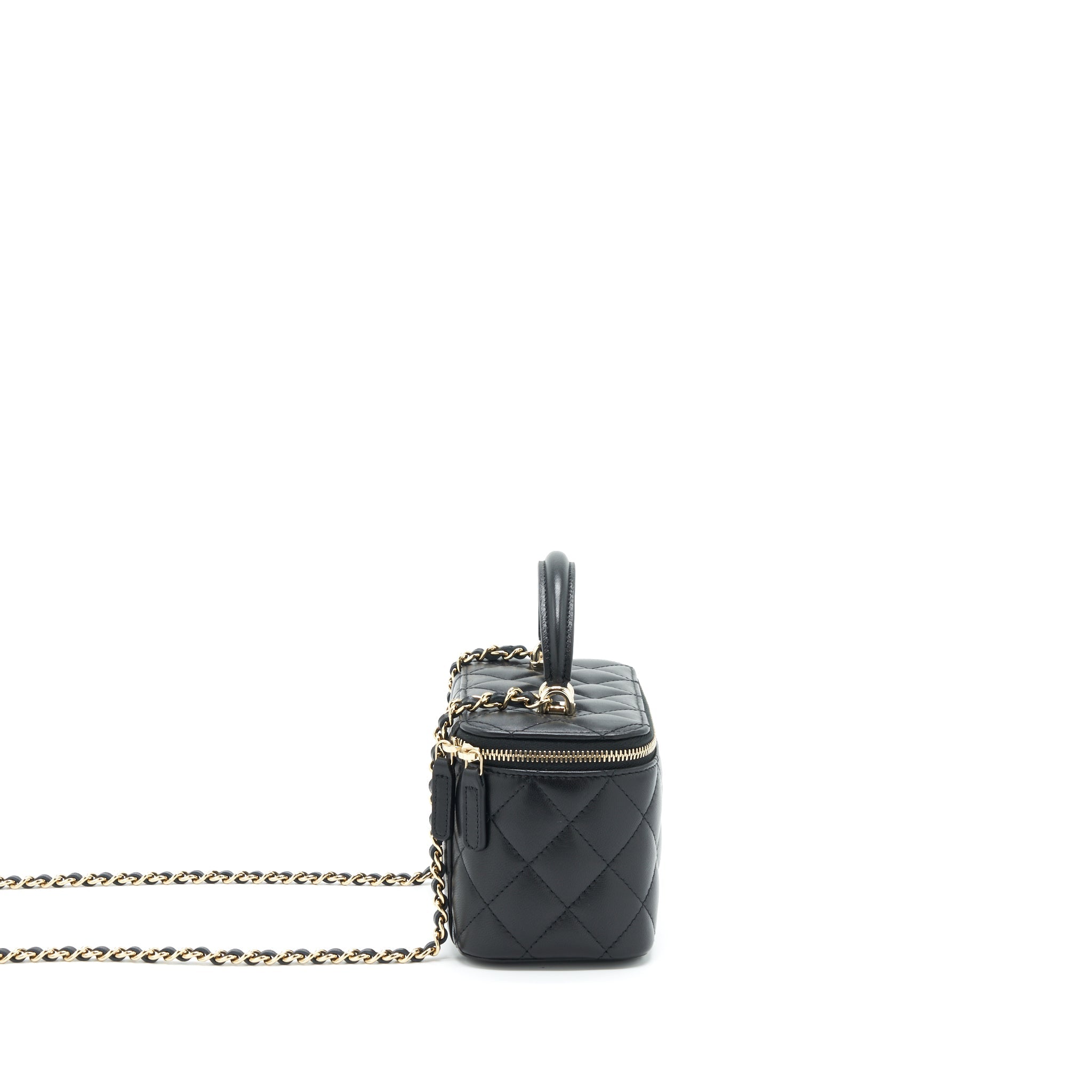 CHANEL 22A TOP HANDLE LONG VANITY WITH CHAIN LAMBSKIN BLACK LGHW