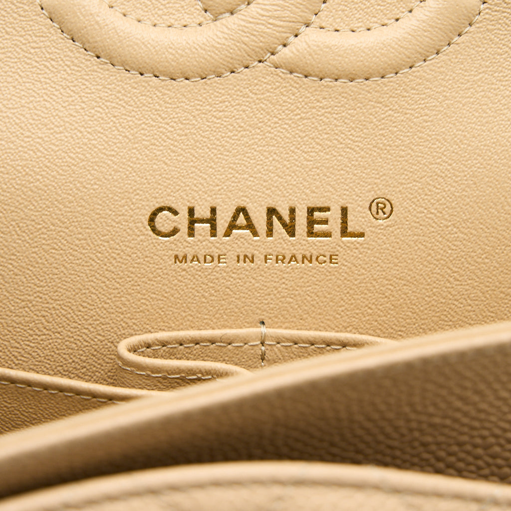 CHANEL MEDIUM CLASSIC DOUBLE FLAP BAG CAVIAR BEIGE GHW