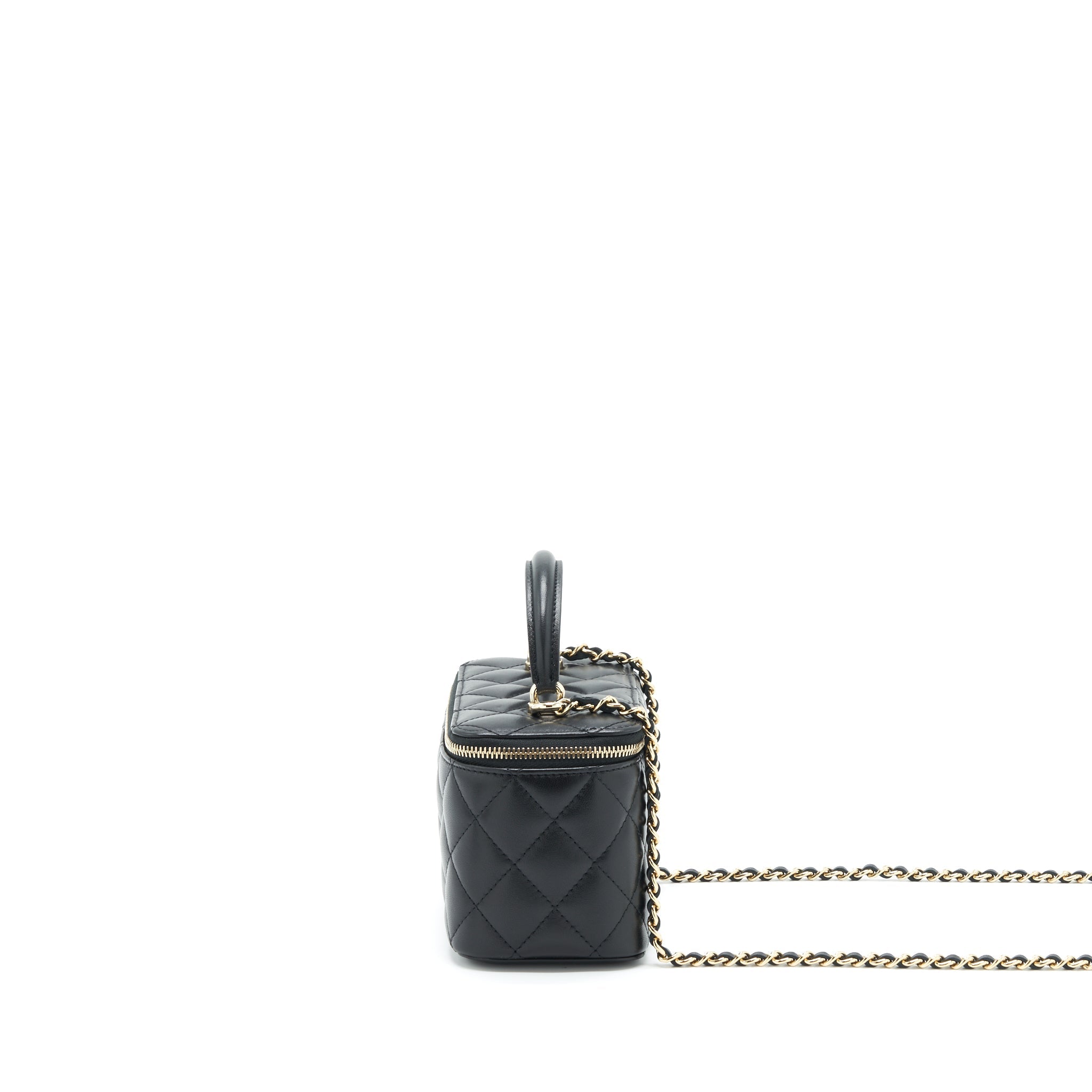 CHANEL 22A TOP HANDLE LONG VANITY WITH CHAIN LAMBSKIN BLACK LGHW