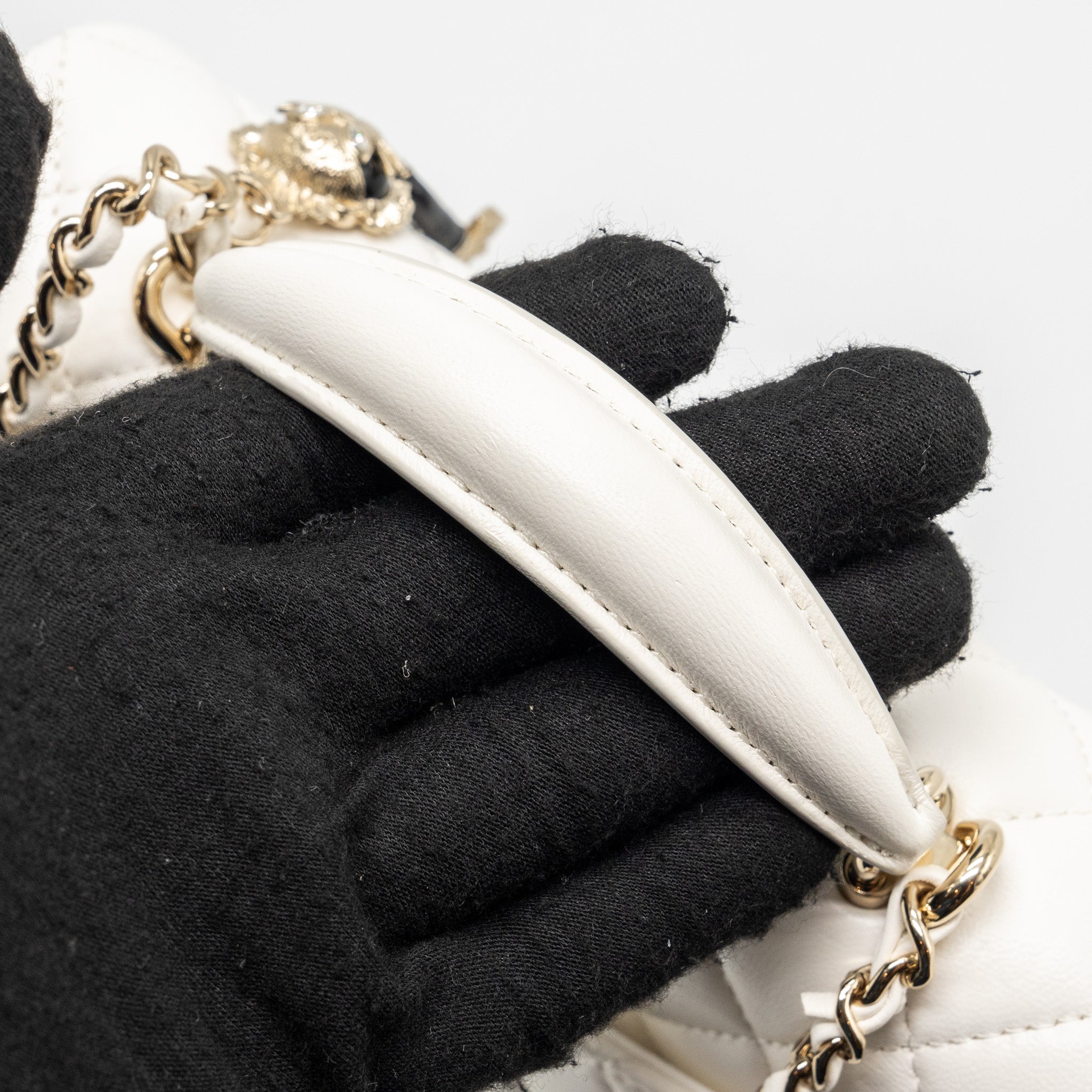 CHANEL TOP HANDLE MINI RECTANGULAR FLAP BAG LAMBSKIN WHITE LGHW (MICROCHIP)