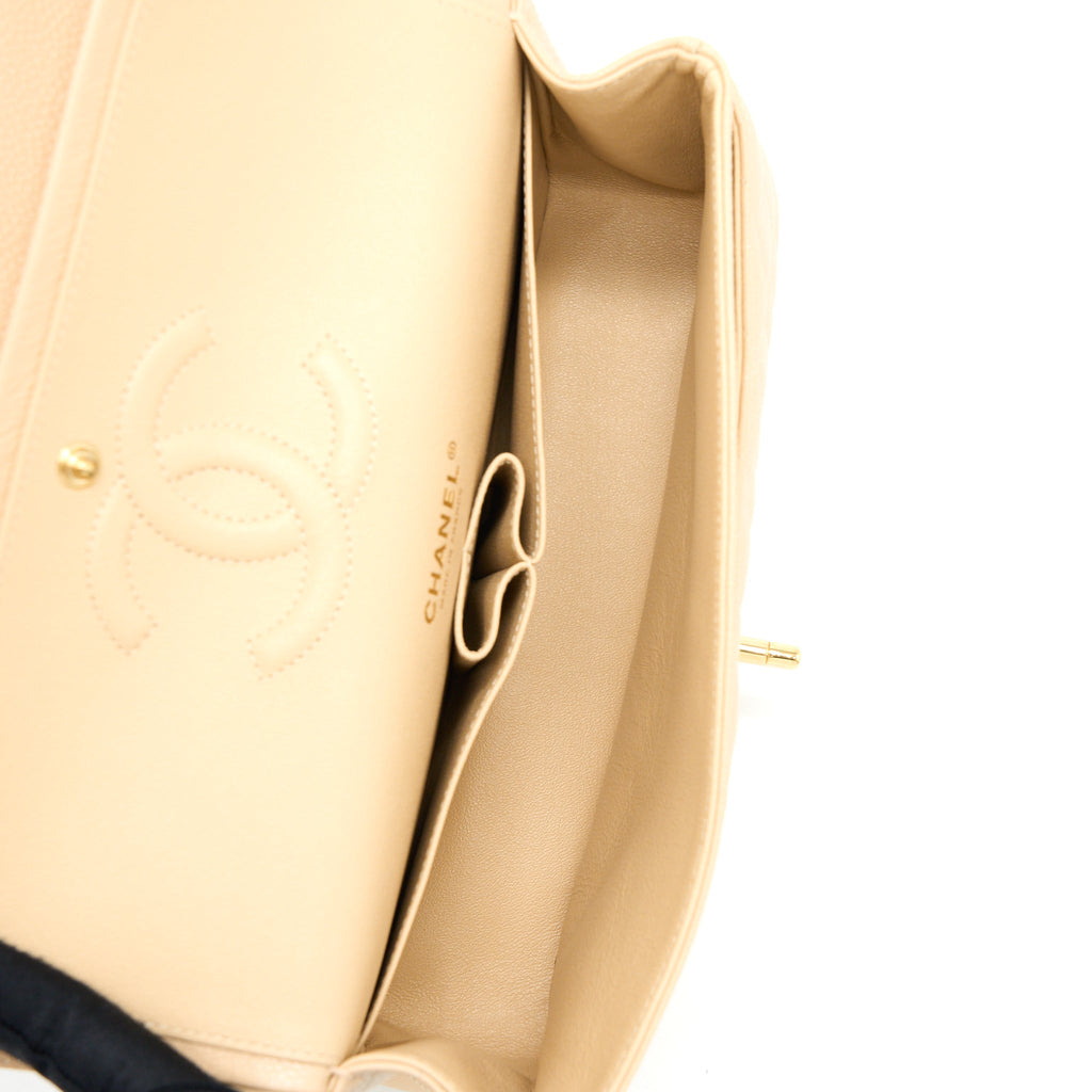 CHANEL MEDIUM CLASSIC DOUBLE FLAP BAG CAVIAR BEIGE GHW
