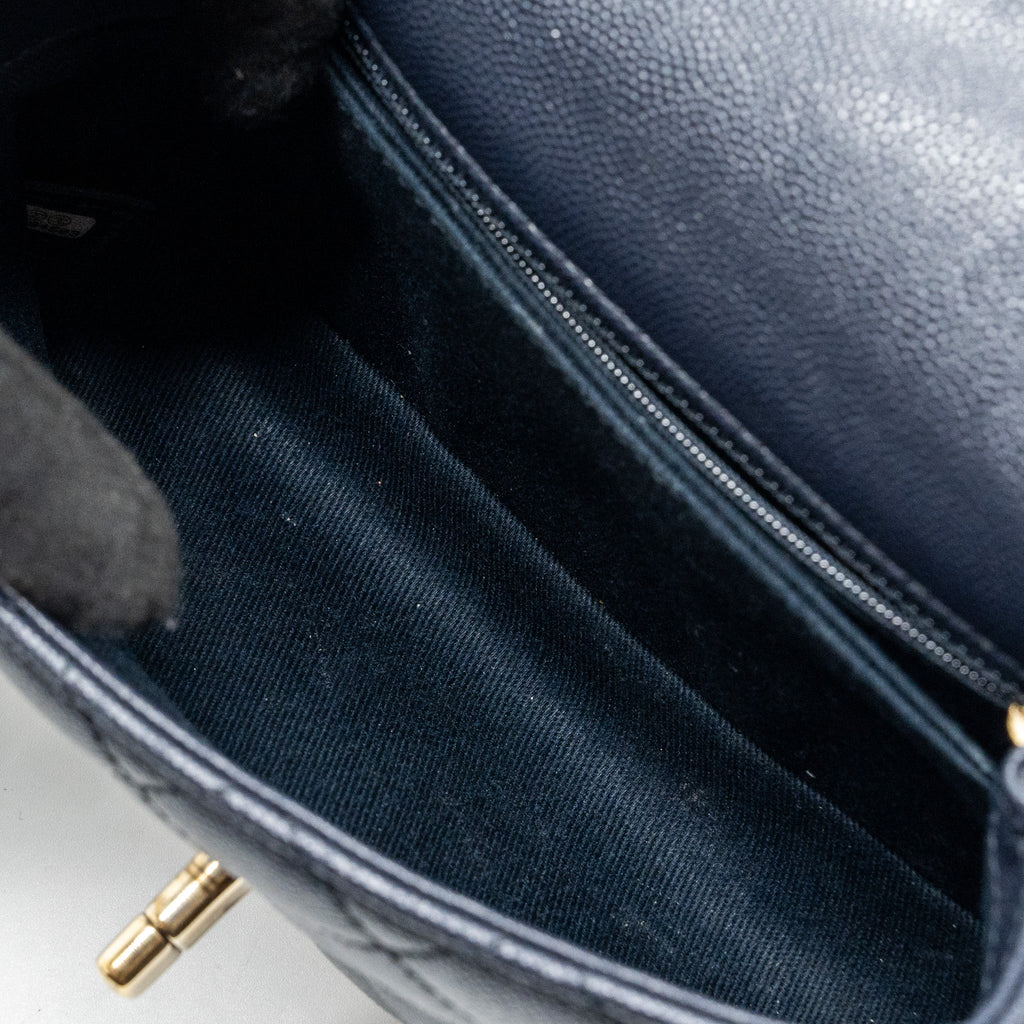 CHANEL SMALL COCO HANDLE BAG CAVIAR NAVY LGHW