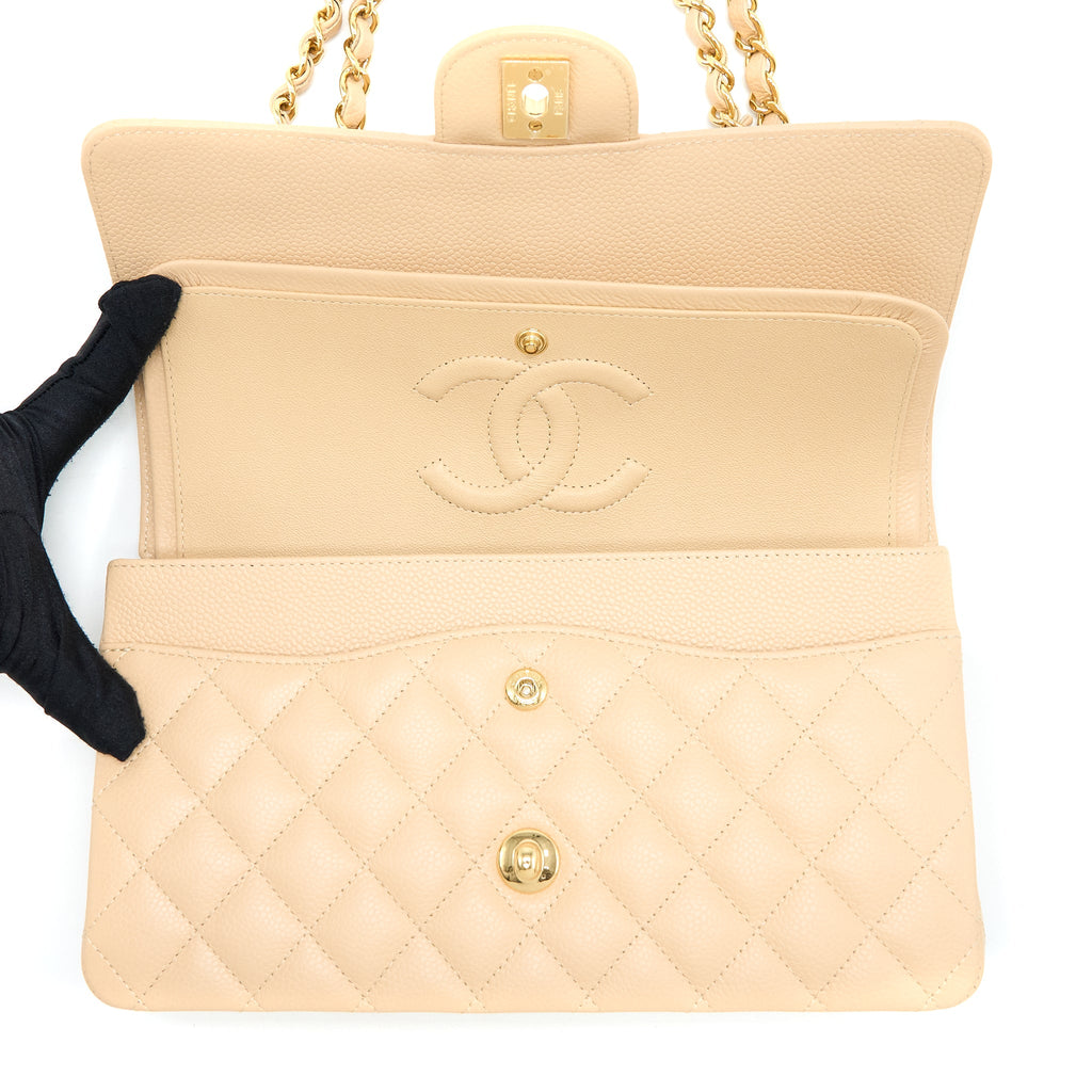 CHANEL MEDIUM CLASSIC DOUBLE FLAP BAG CAVIAR BEIGE GHW