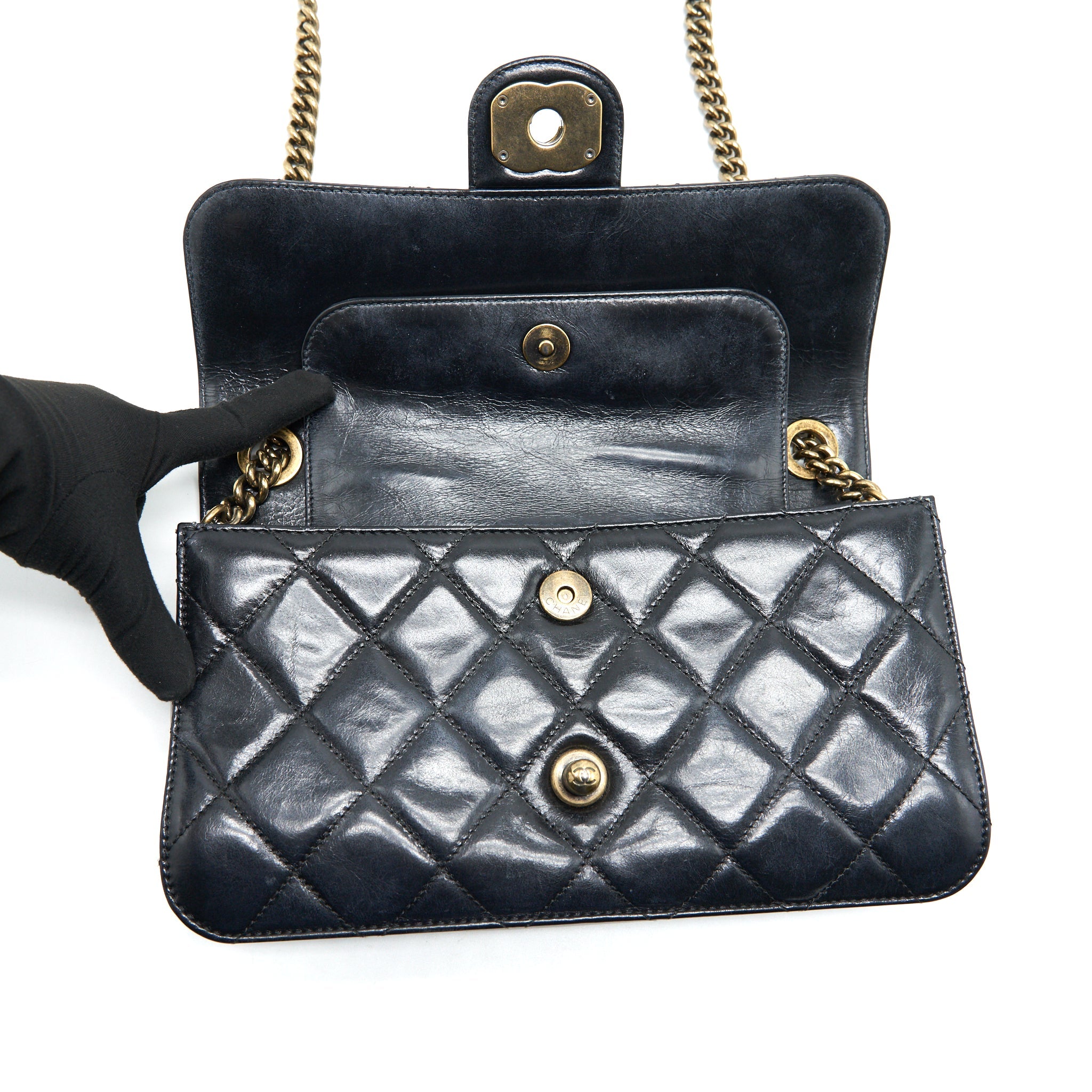CHANEL PERFECT EDGE FLAP BAG WITH CALFSKIN RUTHENIUM GHW