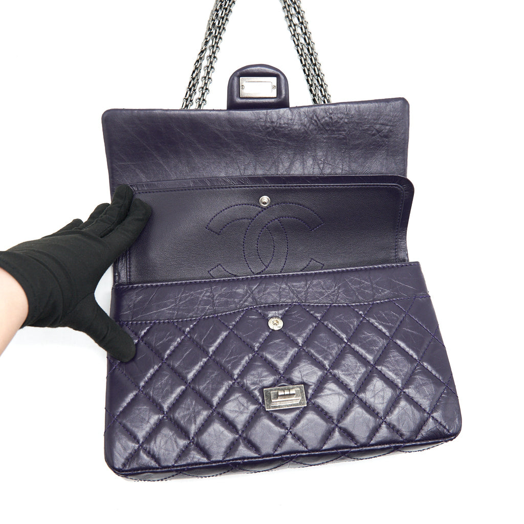 CHANEL REISSUE 226 IN DARK PURPLE WITH SILVER RUTHENIUM HARDWARE
