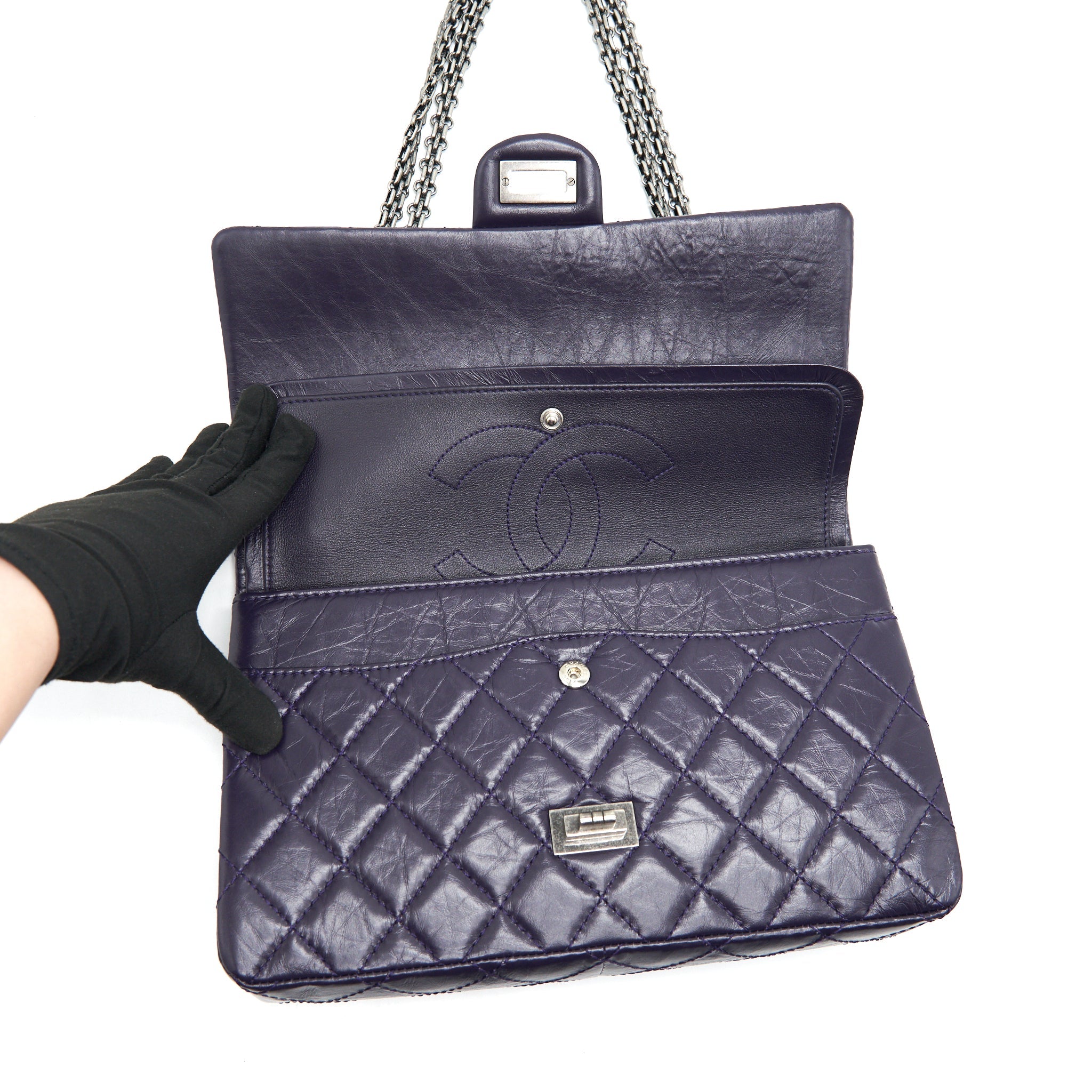 CHANEL REISSUE 226 IN DARK PURPLE WITH SILVER RUTHENIUM HARDWARE
